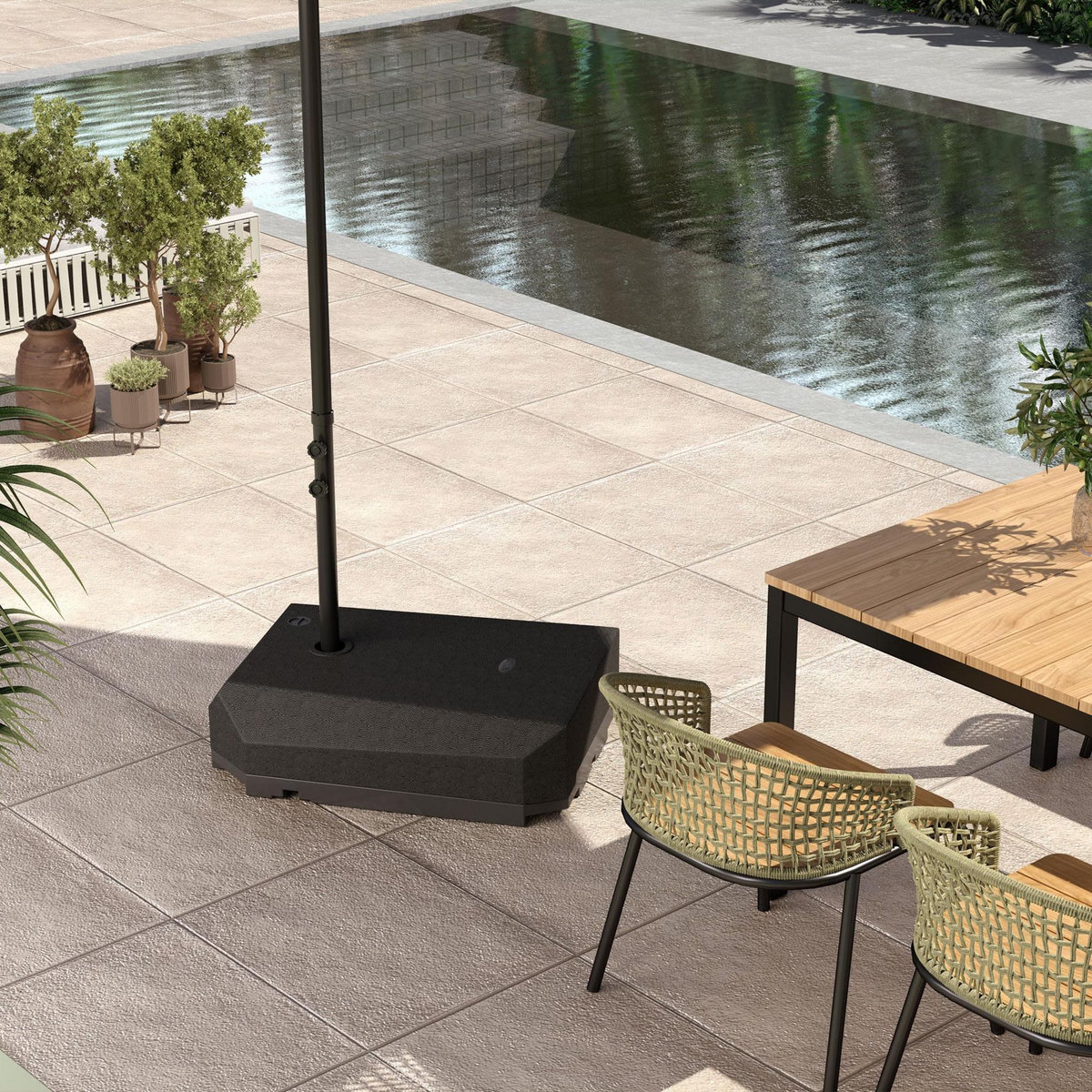 OUTSUNNY Pied de parasol déporté 90L avec pied en croix plastique noir