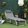 Voir la diapositive 2 : OUTSUNNY Bain de soleil transat pliable dossier réglable multi-positions matelassage tétière alu textilène gris