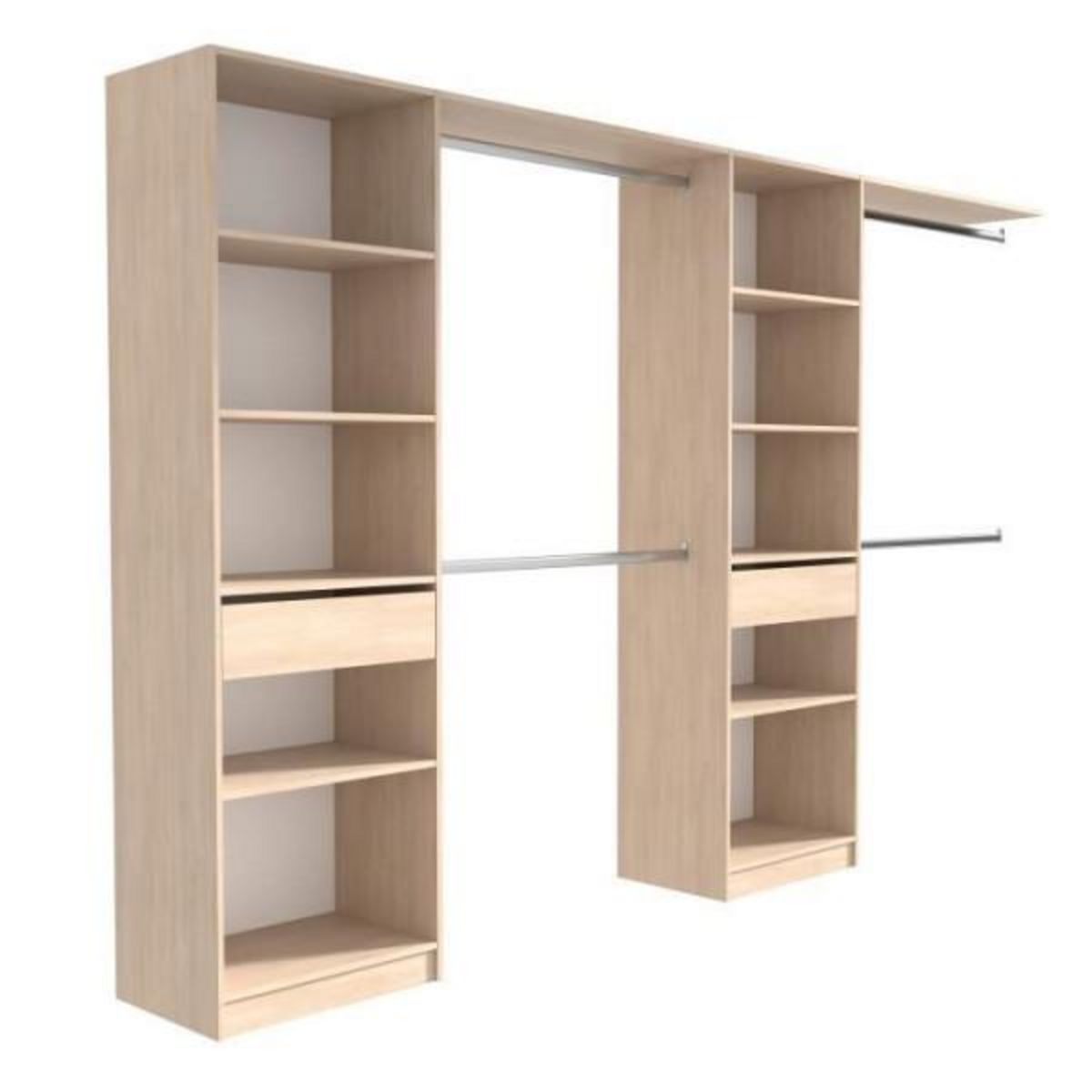 EKIPA EKIPA Dressing extensible - 2 colonnes avec 2 tiroirs et 10 étageres + 4 penderies - Décor chene - L 320 x P 40 x H 200 cm - D