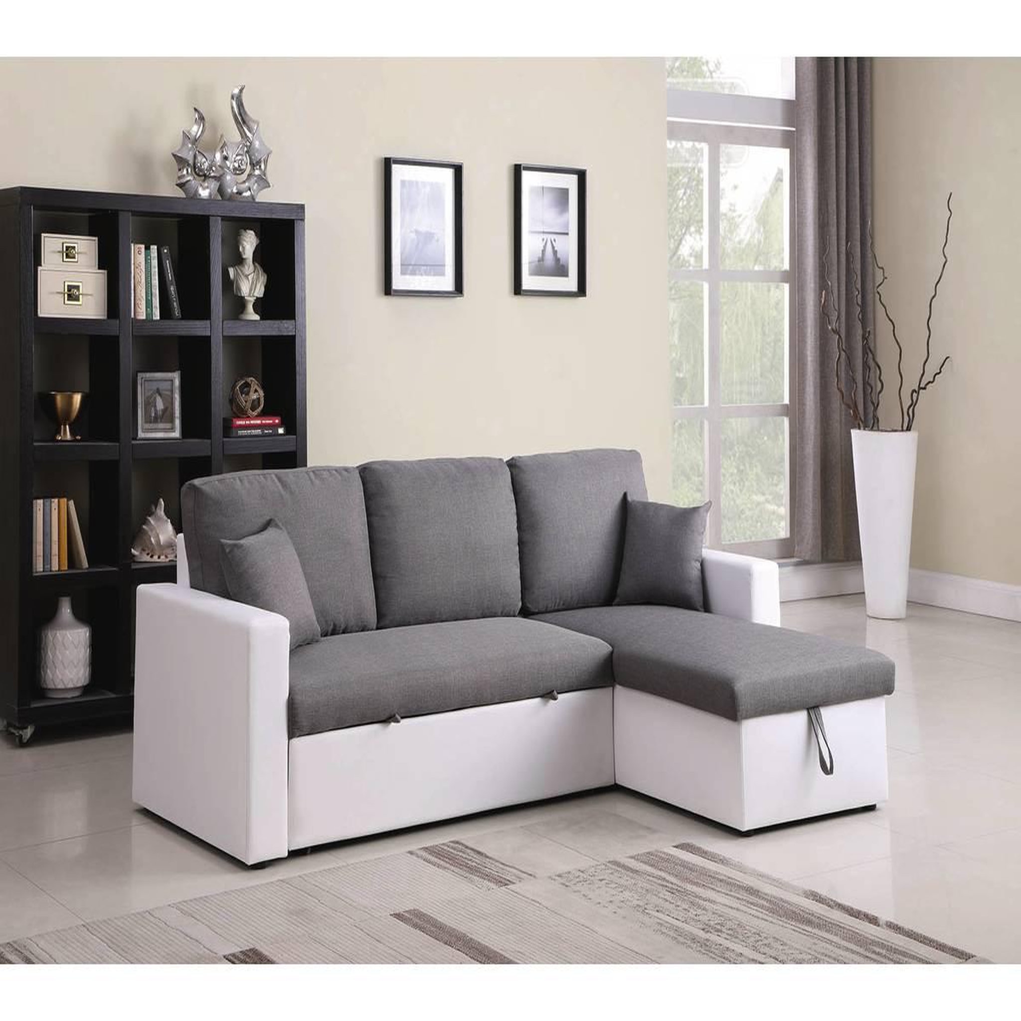 Voir la diapositive 2 : Habitat et Jardin Canapé d'angle convertible/ réversible avec coffre  alain  - 221 x 145 x 85 cm - 3 places - gris / blanc