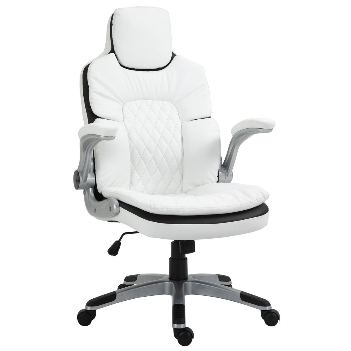 HOMCOM HOMCOM Fauteuil de bureau manager gaming style baquet racing dossier assise capitonné revêtement synthétique blanc noir
