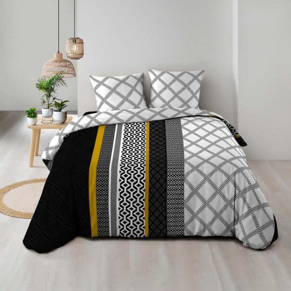 Paris Prix Parure de Lit 3 Pièces  Dakota  240x220cm Noir