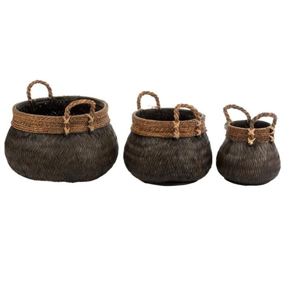 Paris Prix Lot de 3 Paniers Déco  Handle  58cm Noir