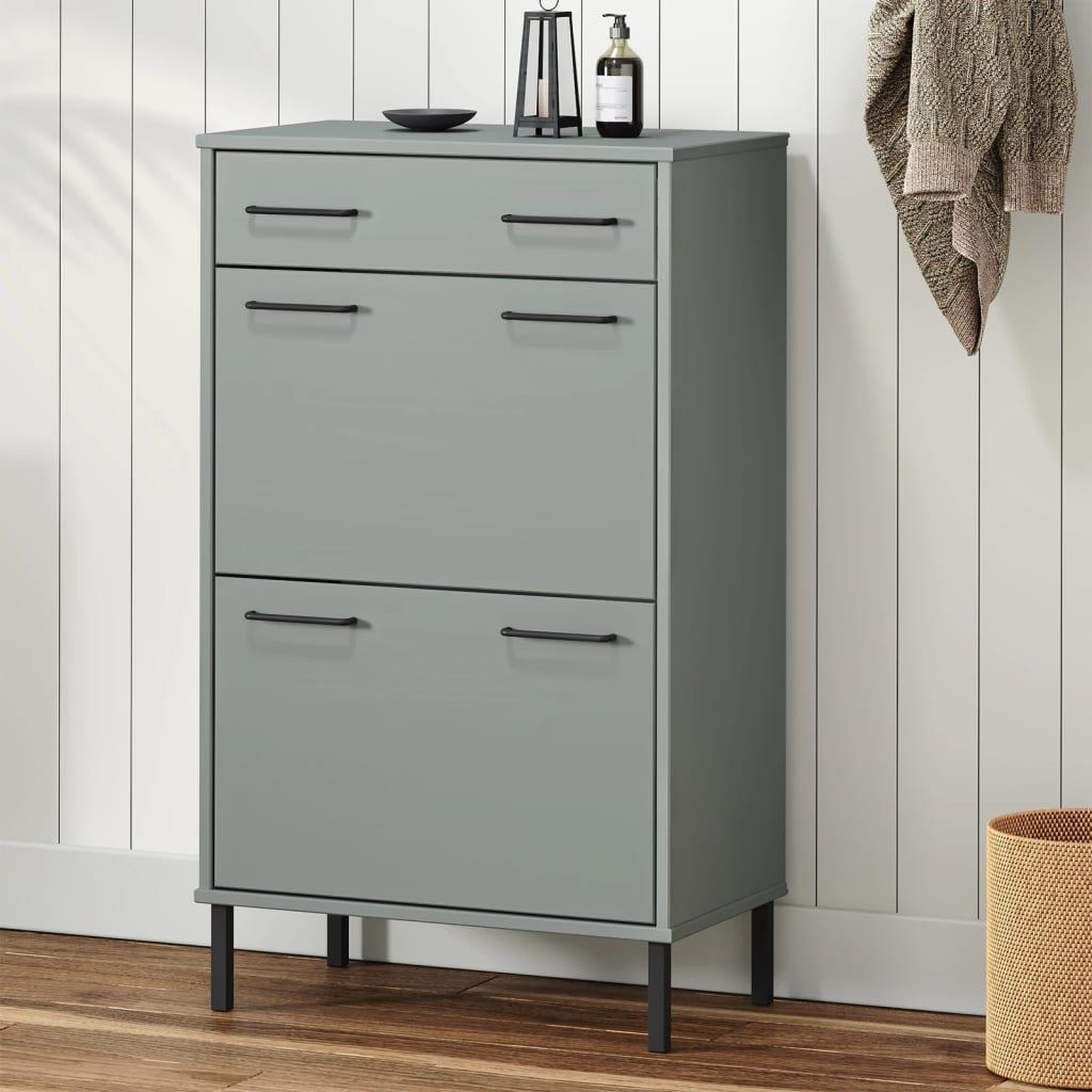 Voir la diapositive 1 : VIDAXL Etagere a chaussures et pieds en metal Gris Bois de pin OSLO