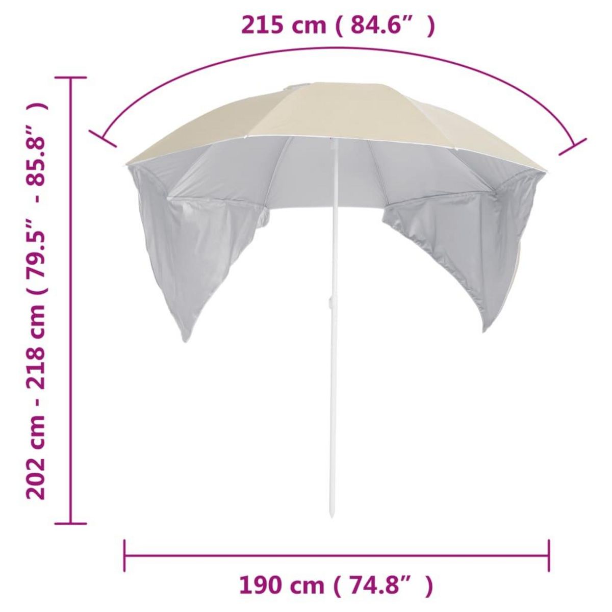 VIDAXL Parasol de plage avec parois laterales sable 215 cm