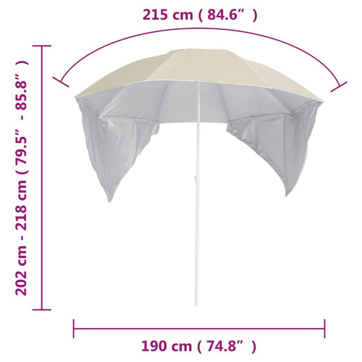 VIDAXL Parasol de plage avec parois laterales sable 215 cm