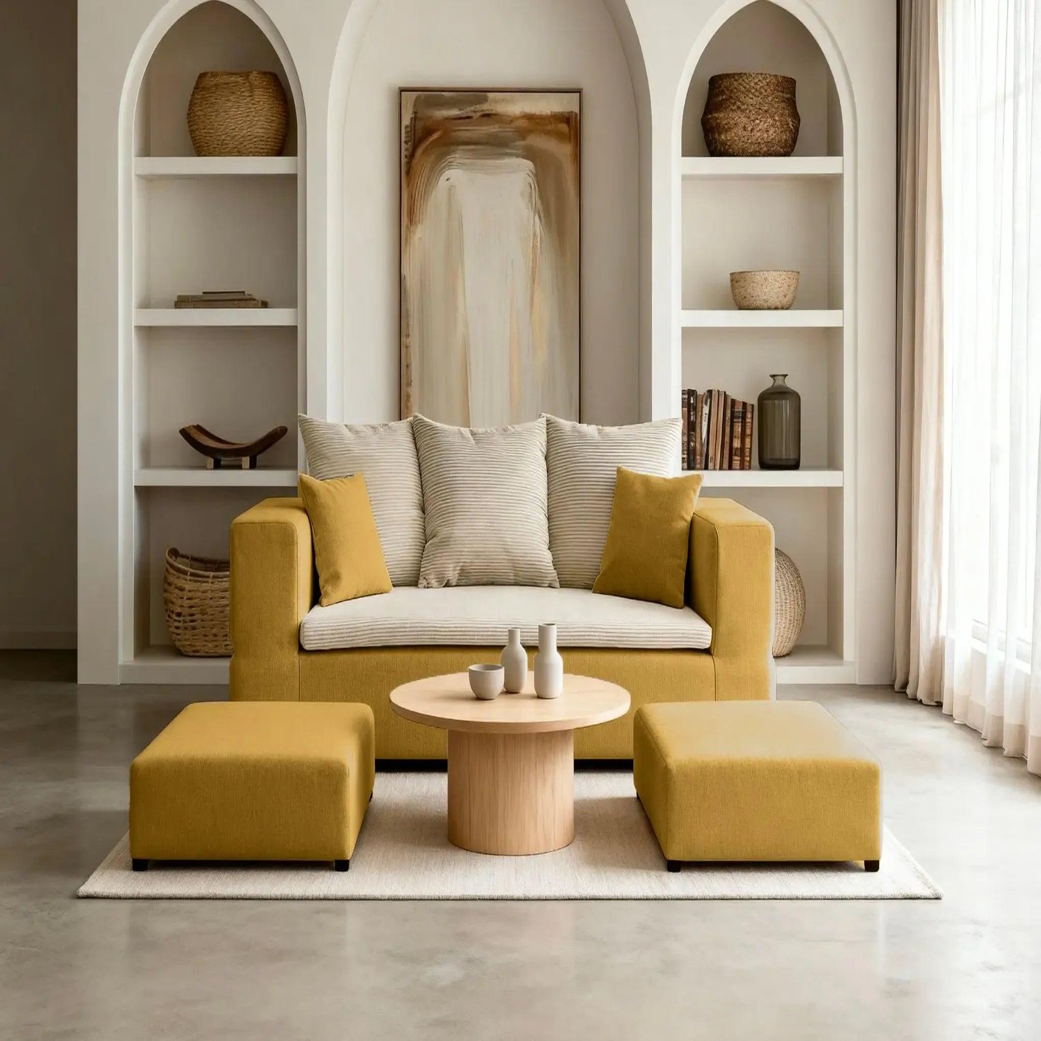 Voir la diapositive 2 : CASANOVA PARIS Ambre - canapé droit convertible bi matière avec deux poufs
