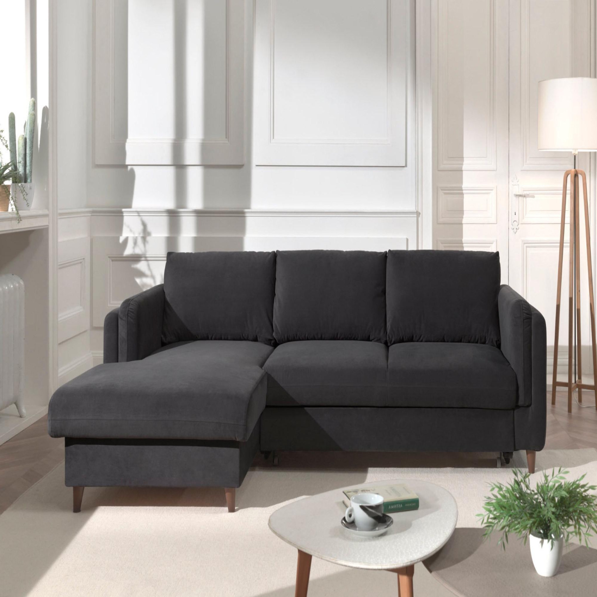 Voir la diapositive 6 : BEST MOBILIER Brooke - canapé d'angle gauche - convertible avec coffre - 4 places - en velours
