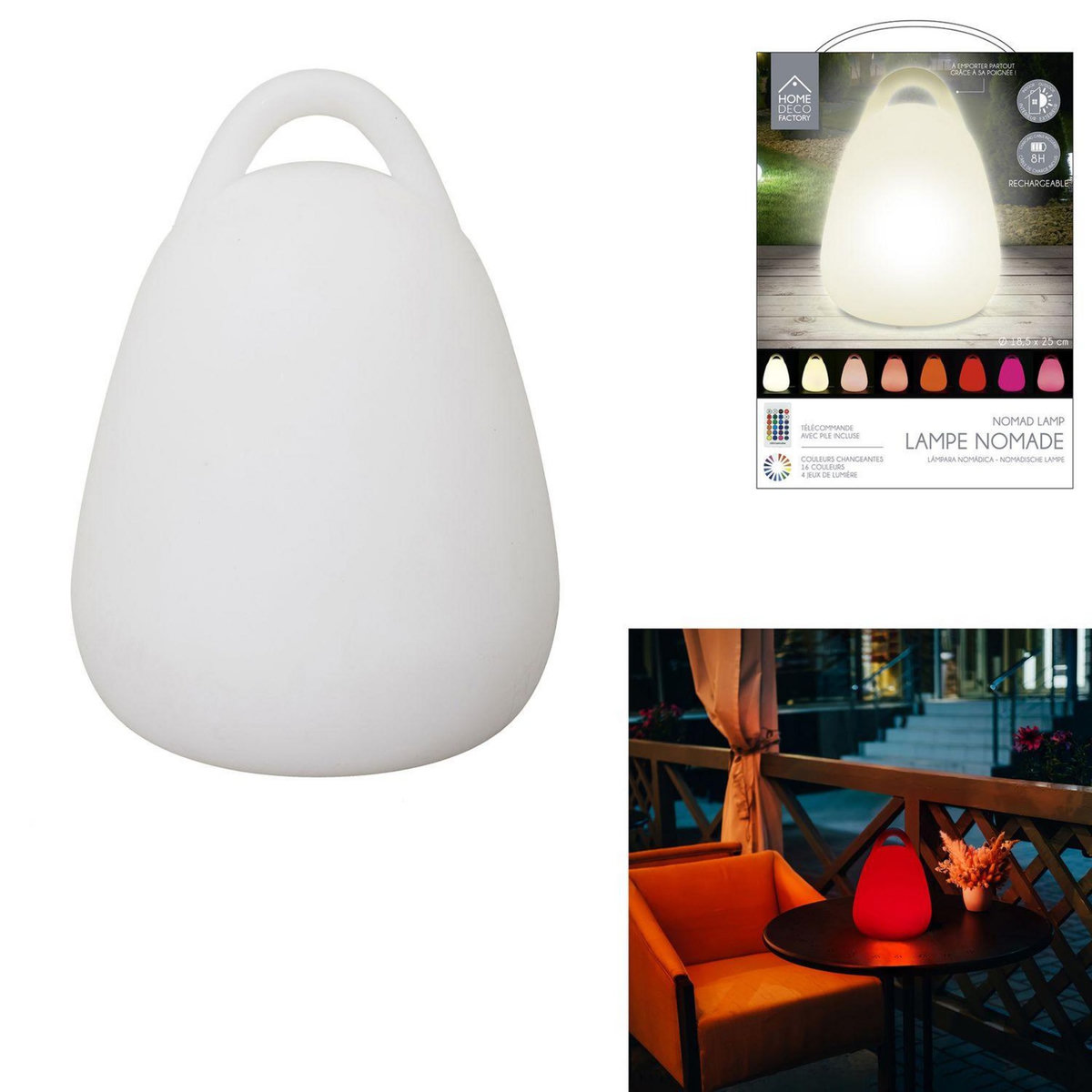 TOILINUX Lampe LED d'extérieur à poser avec poignée et télécommande - Multicouleur