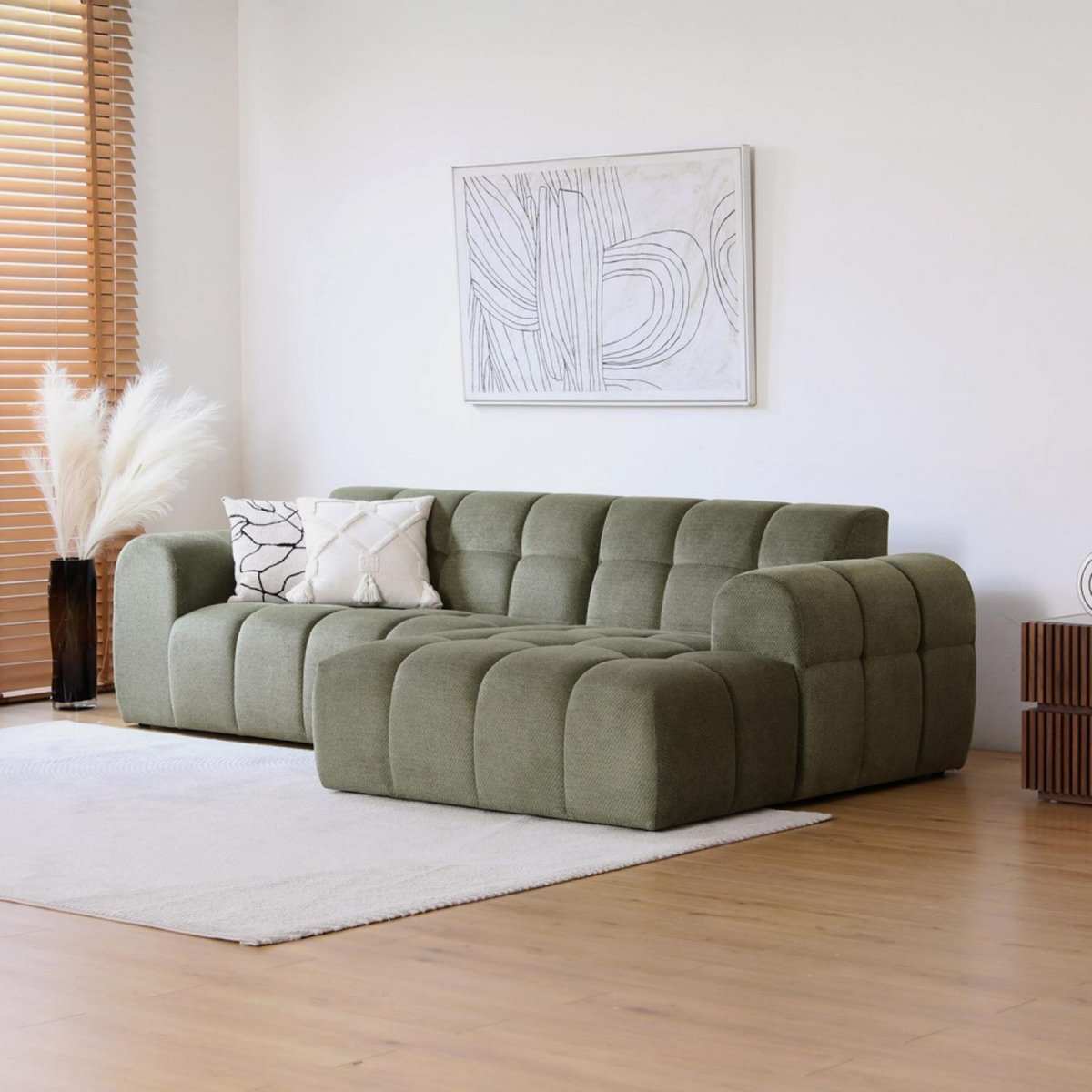 CONCEPT USINE Canapé d'angle 3 places nuage en velours vert SALFORD