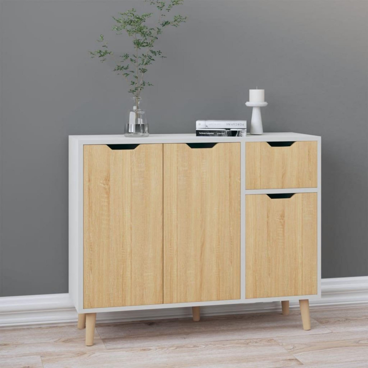 VIDAXL Buffet blanc et chene sonoma 90x30x72 cm bois d'ingenierie