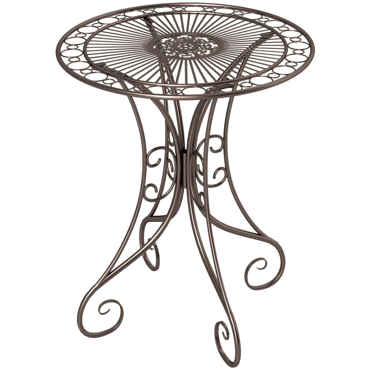 OUTSUNNY Table de jardin ronde 2 places style fer forgé dia. 85 cm métal brun
