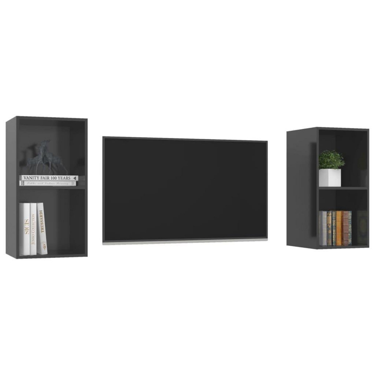 VIDAXL Meubles TV muraux 2 pcs Gris brillant Bois d'ingenierie