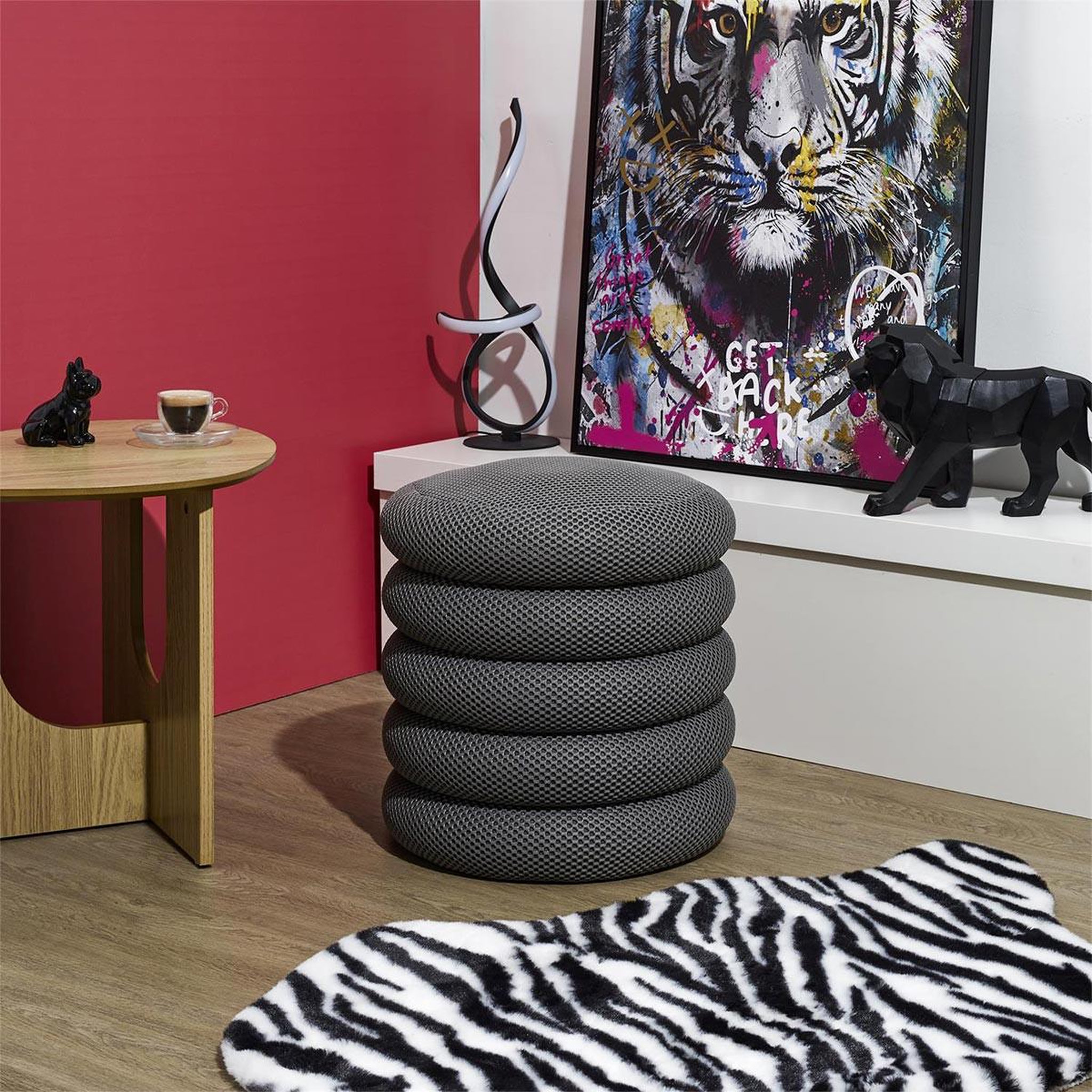 Voir la diapositive 4 : The Home Deco Factory Pouf coffre rangement  atome  42cm gris