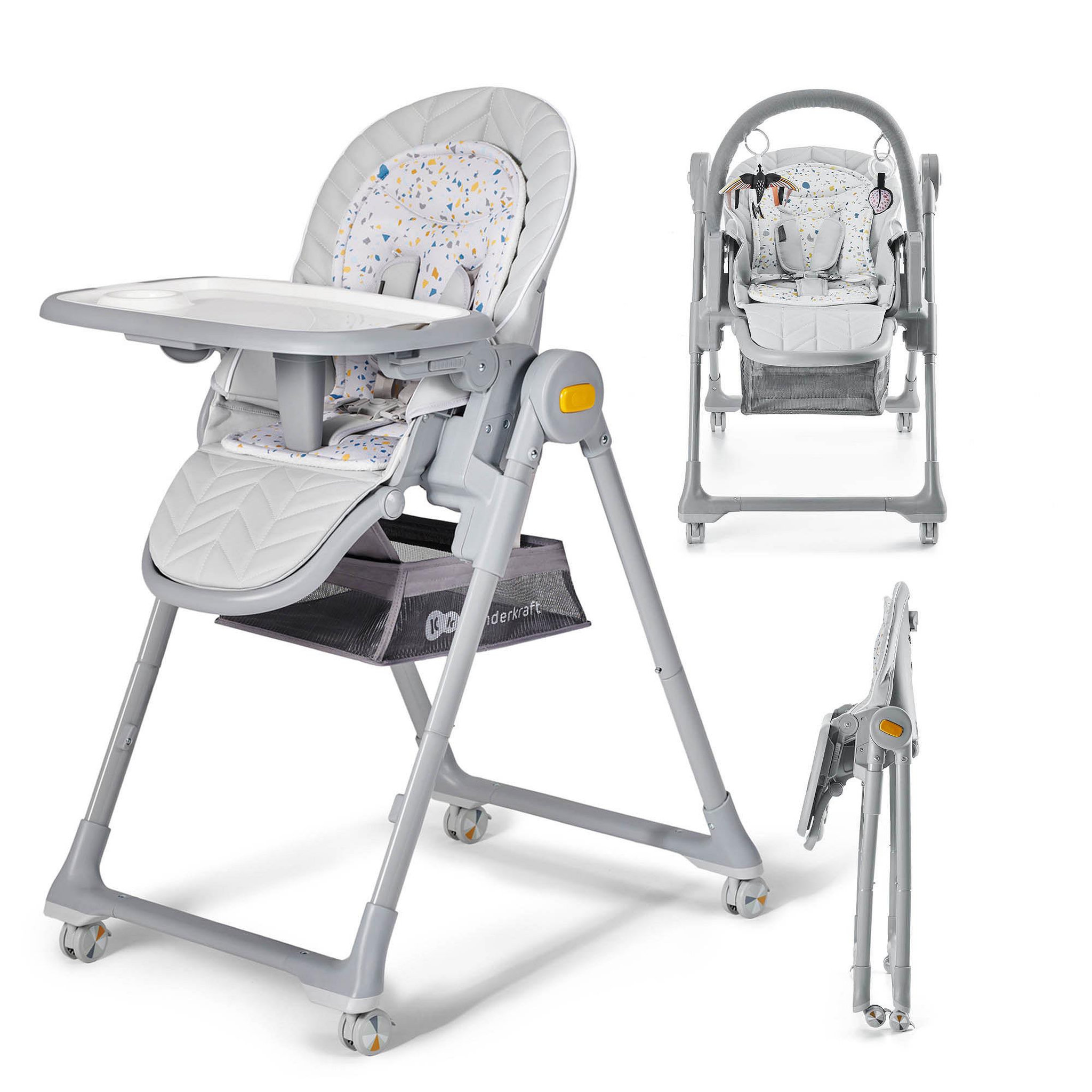 KINDERKRAFT Chaise haute 2 en 1 - transat et siège réglable. Coloris disponibles : Rose, Gris, Beige