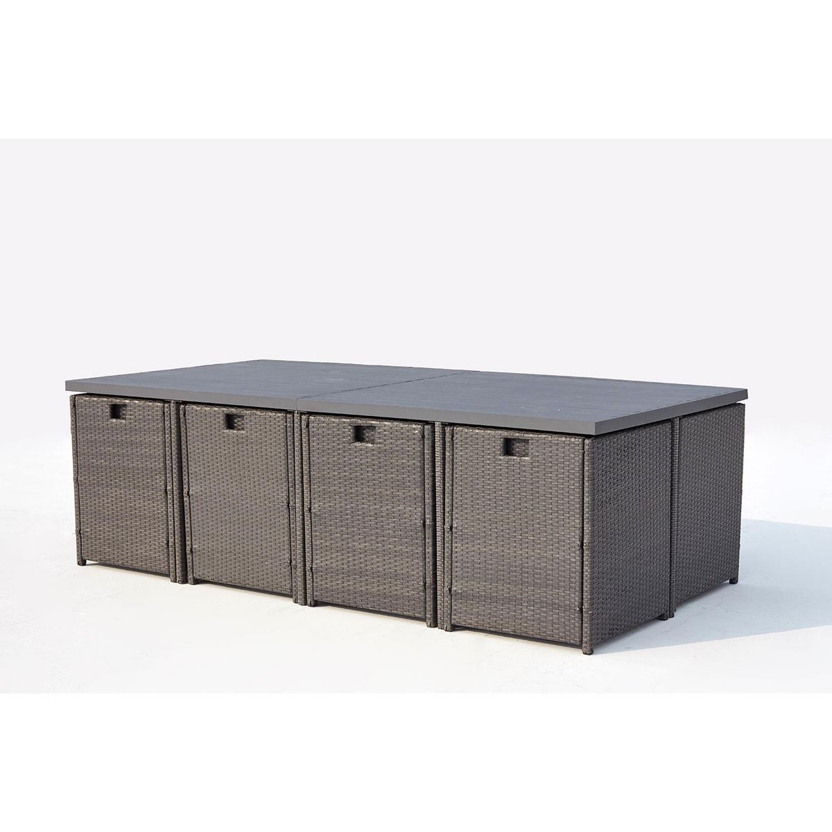 CONCEPT USINE Table et chaise 12 places encastrables alu résine gris-blanc SUNSET