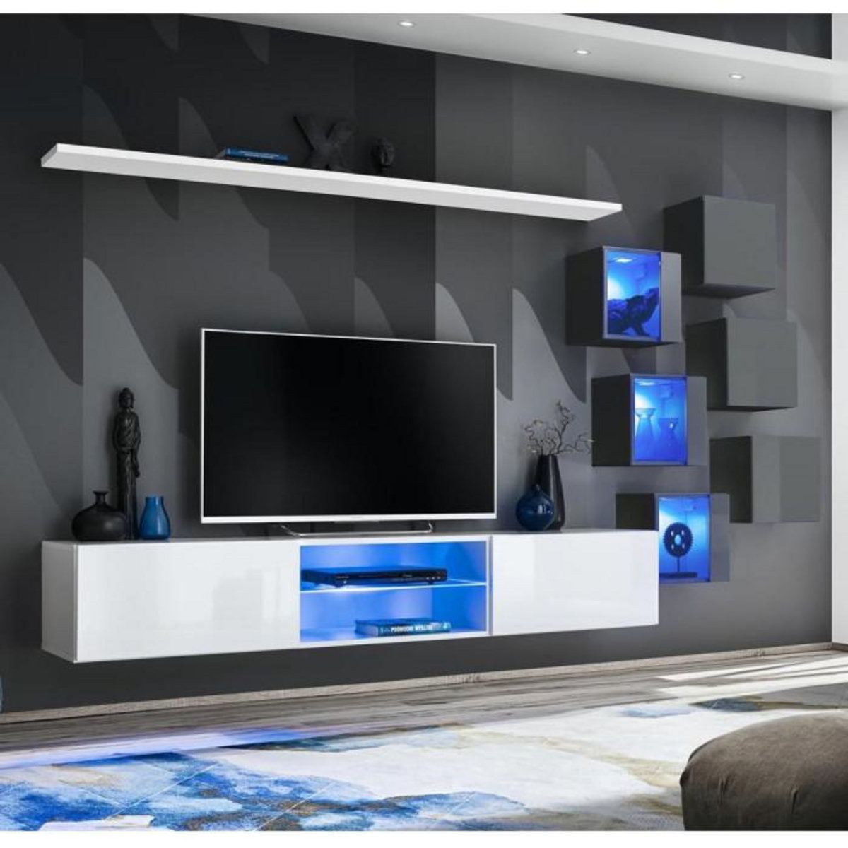 Paris Prix Ensemble Meuble TV  Switch XXI  260cm Blanc & Gris