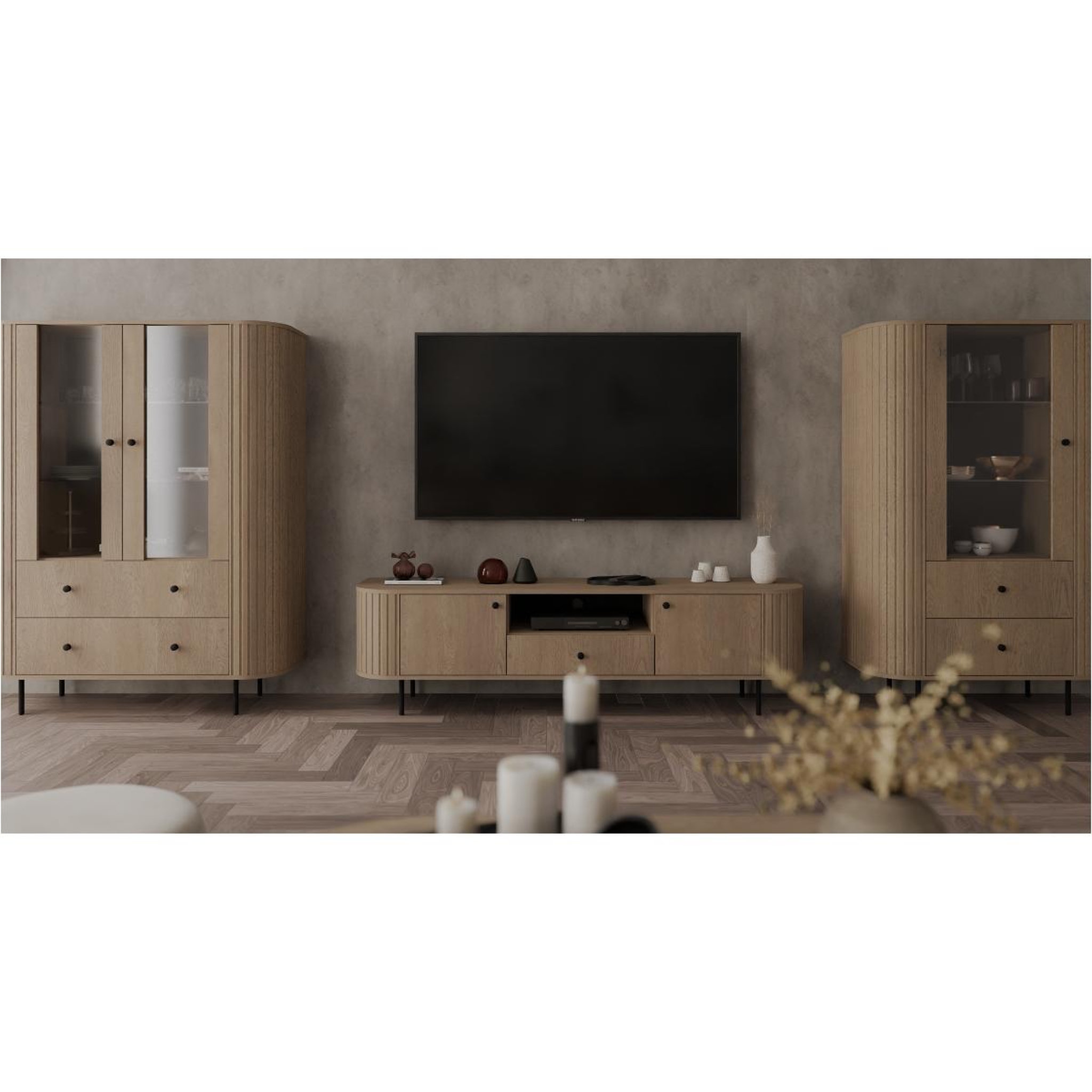 Voir la diapositive 6 : JLC KREATION Meuble tv arrondi en bois 180cm lilio