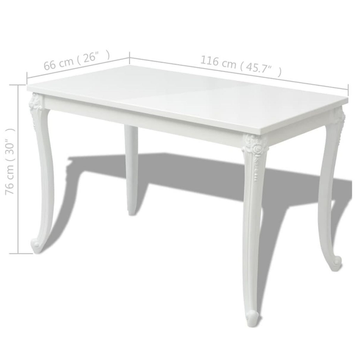VIDAXL Table a manger 116x66x76 cm blanc brillant