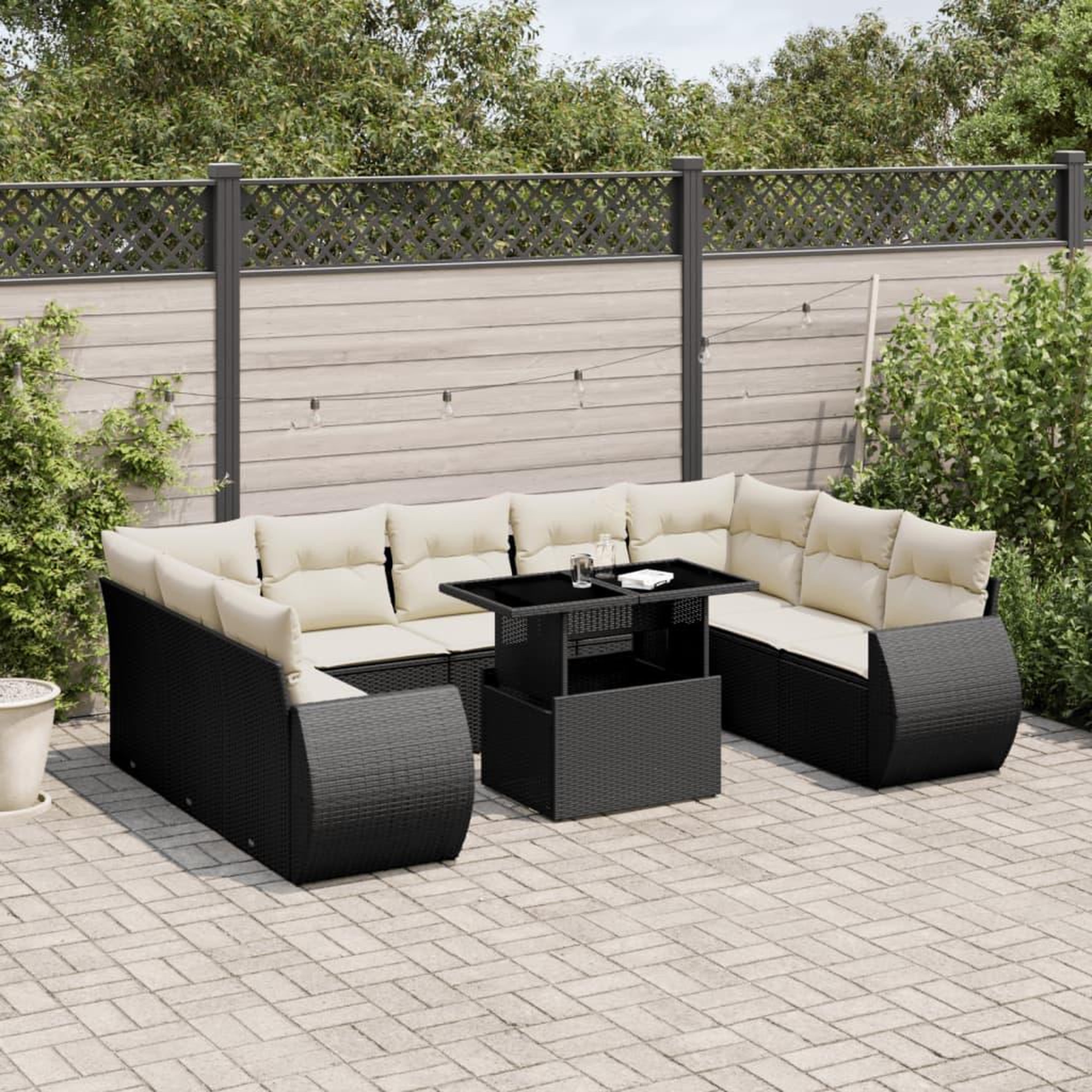 VIDAXL Salon de jardin 10 pcs avec coussins noir resine tressee