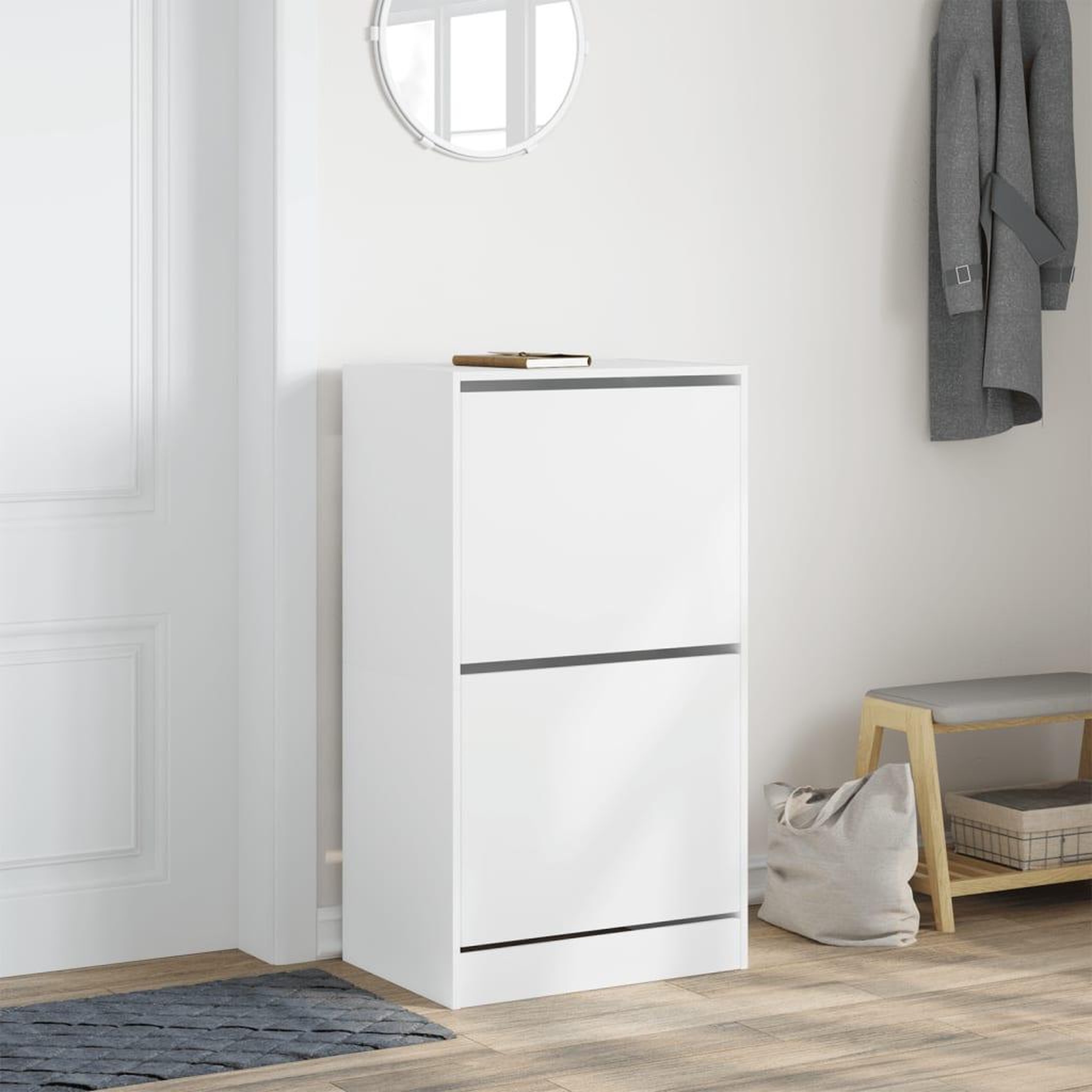 Voir la diapositive 3 : VIDAXL Armoire a chaussures 2 tiroirs rabattables blanc 60x42x108 cm