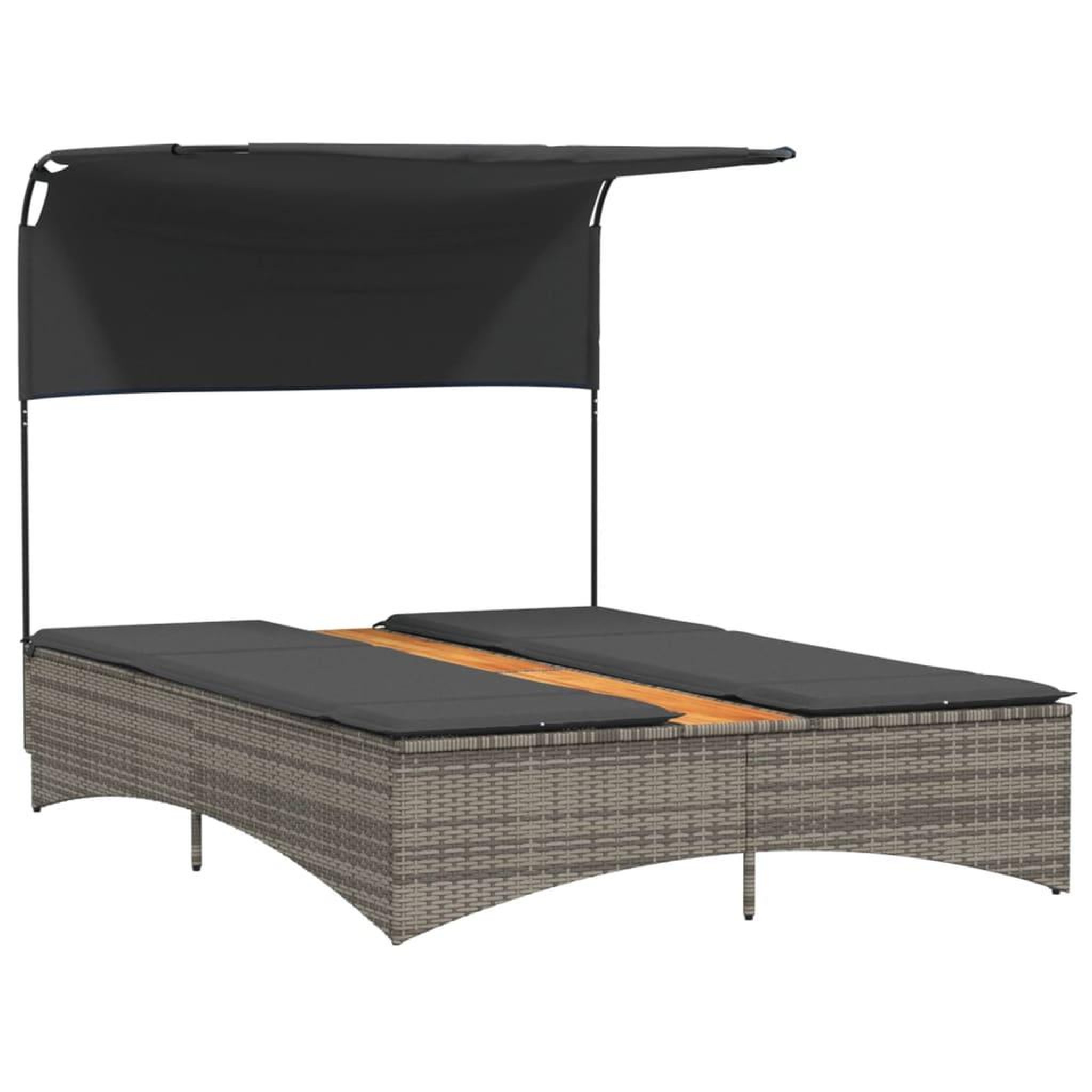 Voir la diapositive 4 : VIDAXL Chaise longue double et auvent et coussins gris resine tressee