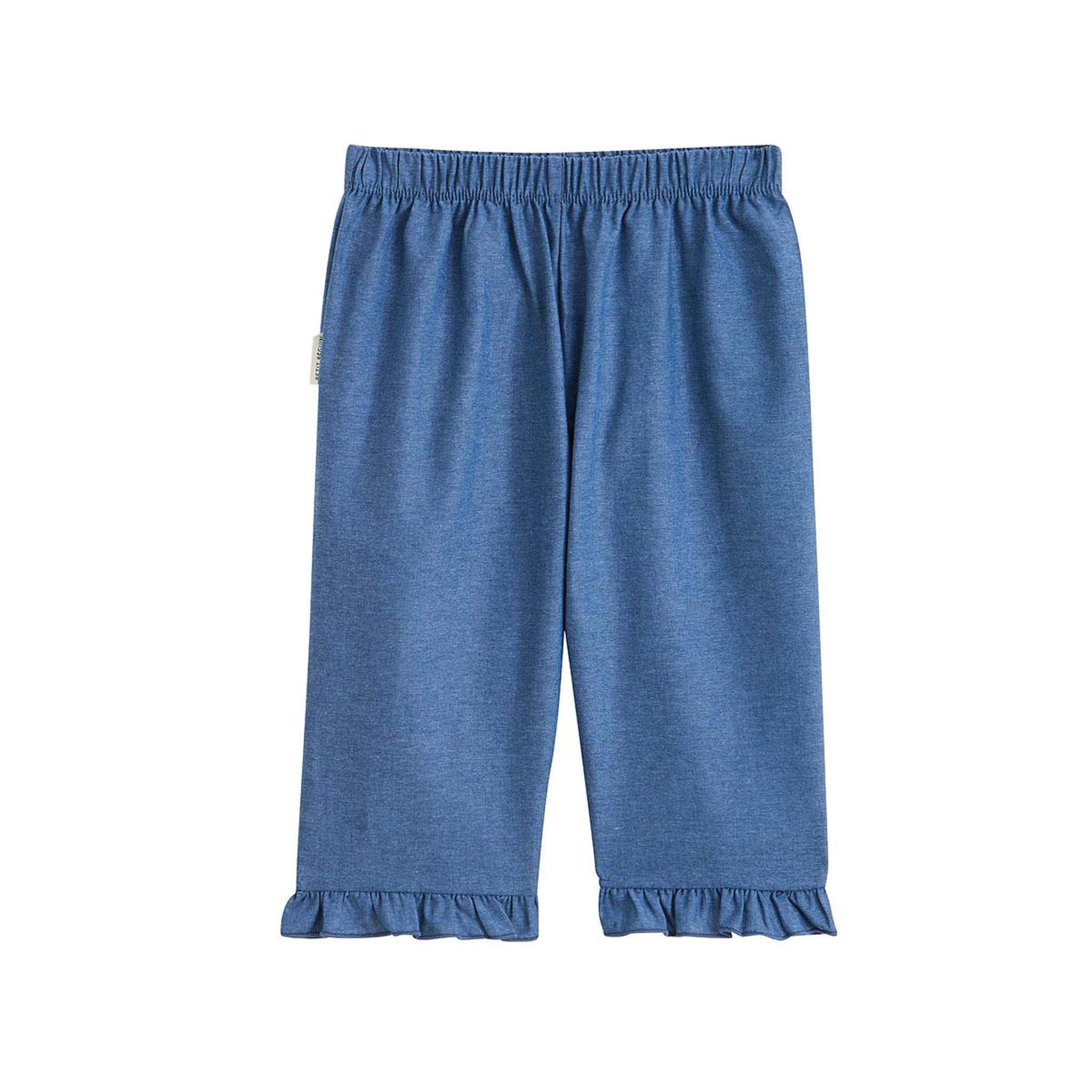 PETIT BEGUIN Pantalon enfant en chambray camila. Coloris disponibles : Bleu