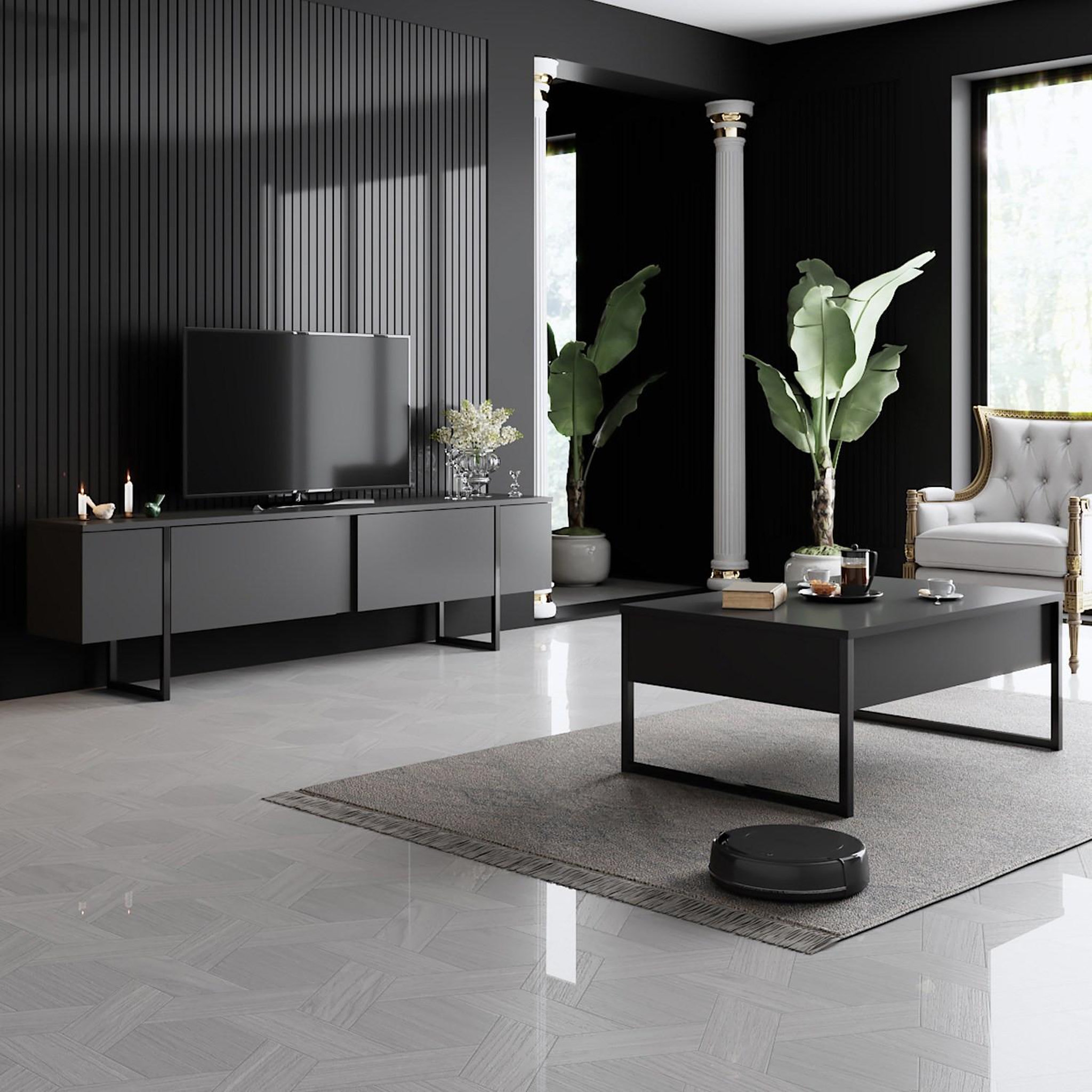 Voir la diapositive 3 : Habitat et Jardin Meuble tv en bois  luxe  - 180 x 30 x 50 cm - noir