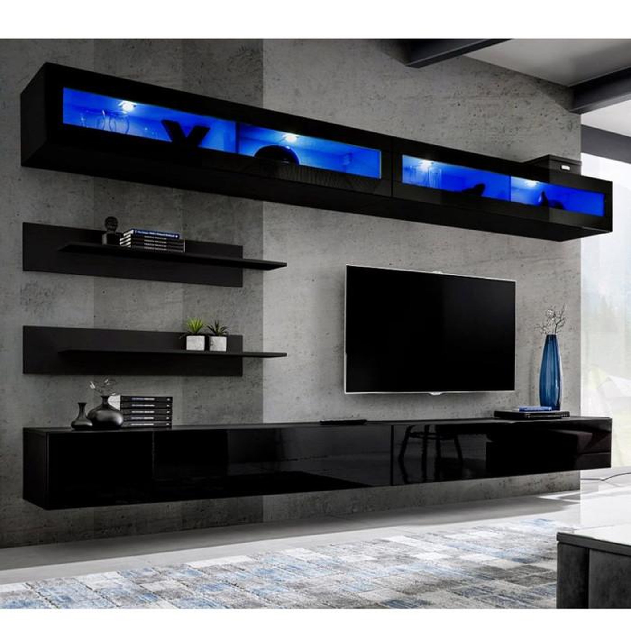 Voir la diapositive 1 : Paris Prix Meuble TV Mural Design  Fly VII  320cm Noir