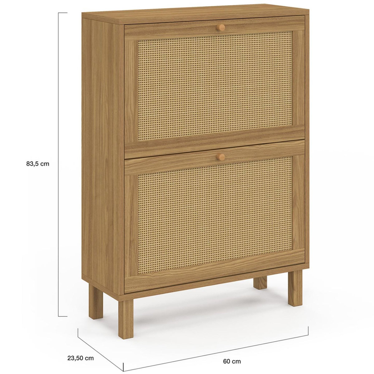 ID MARKET Meuble à chaussures 12 paires HANAE 2 portes effet naturel cannage