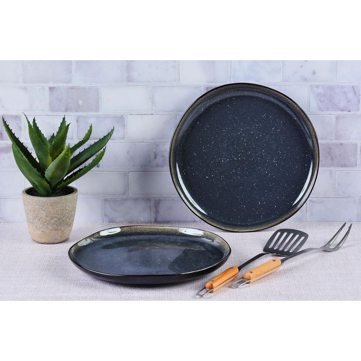 BJORN Plateau de service IRIS Ø32cm - 2 pièces - Bleu nuit