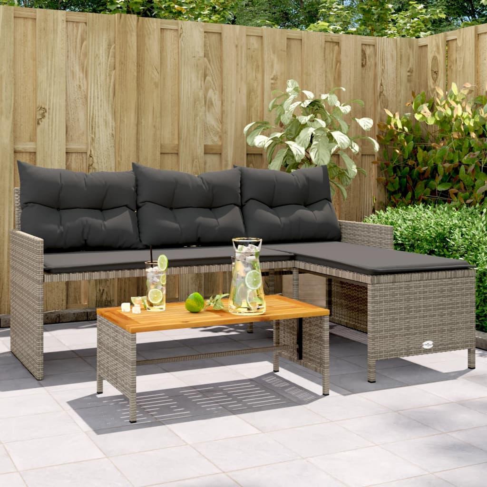 VIDAXL Canape de jardin avec table et coussins en forme de L gris