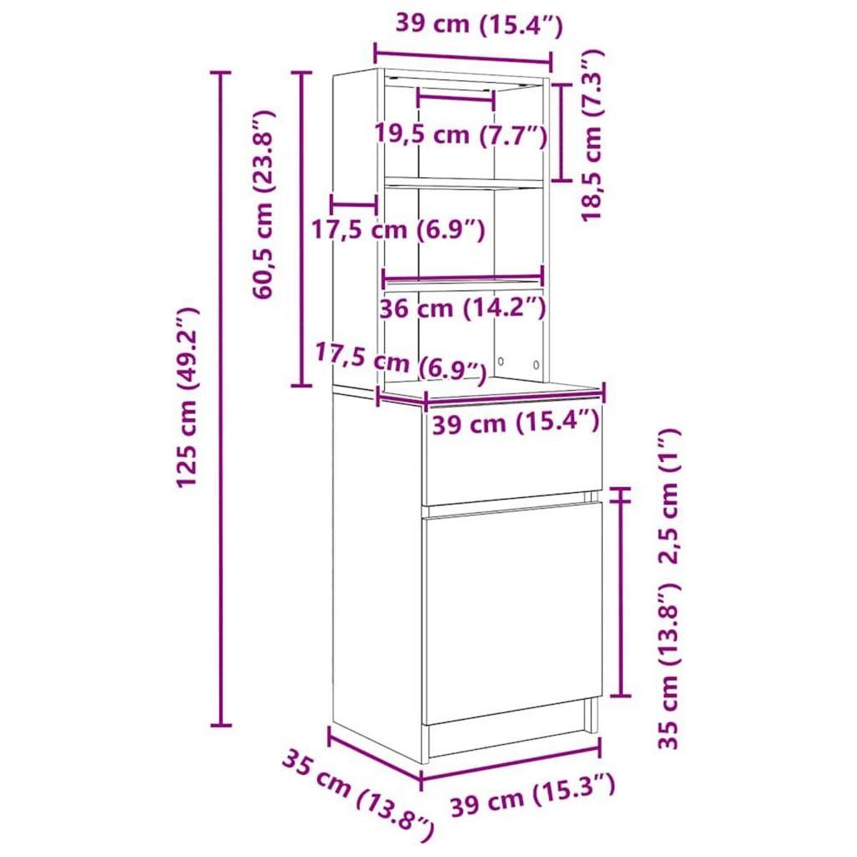 VIDAXL Table de chevet chene sonoma 39x35x125 cm bois d'ingenierie