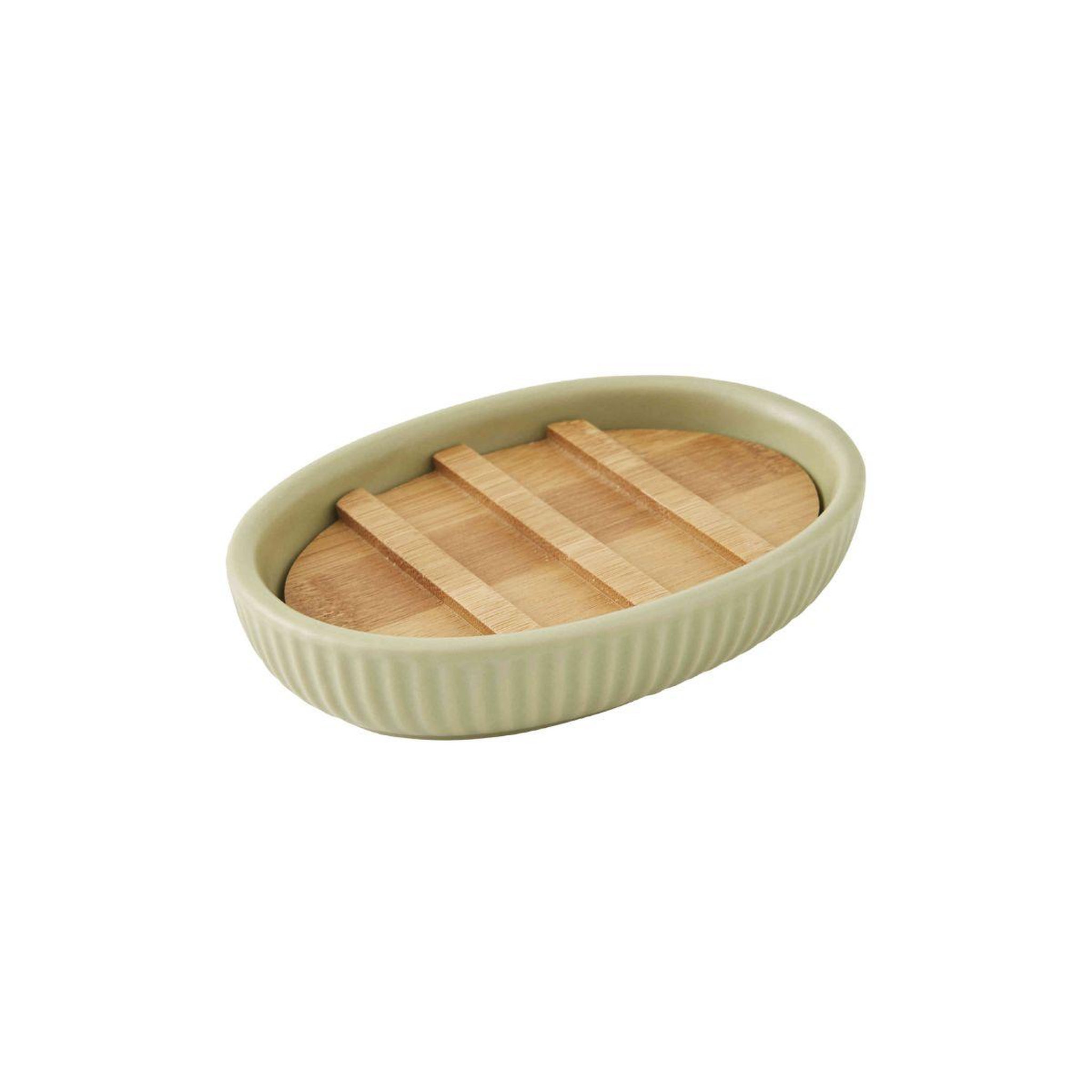 Voir la diapositive 5 : GUY LEVASSEUR Set salle de bain strié 3 pièces céramique bambou
