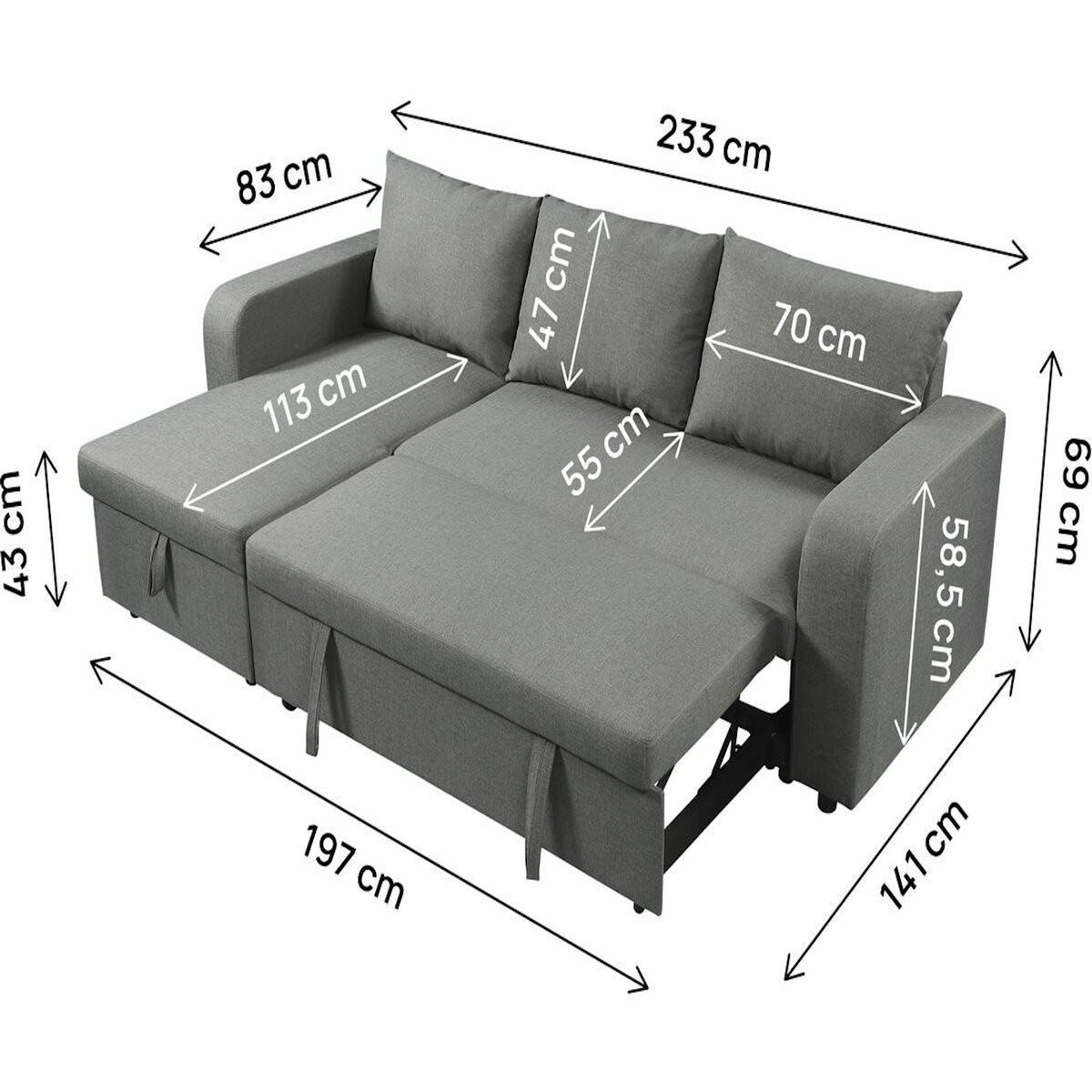 Habitat et Jardin Canapé d'angle réversible/convertible en tissu  Victor  - 3 places - Gris