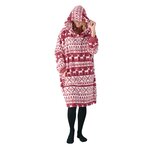 ACTUEL Poncho adulte double face flanelle/sherpa imprimé Noël. Coloris disponibles : Rouge