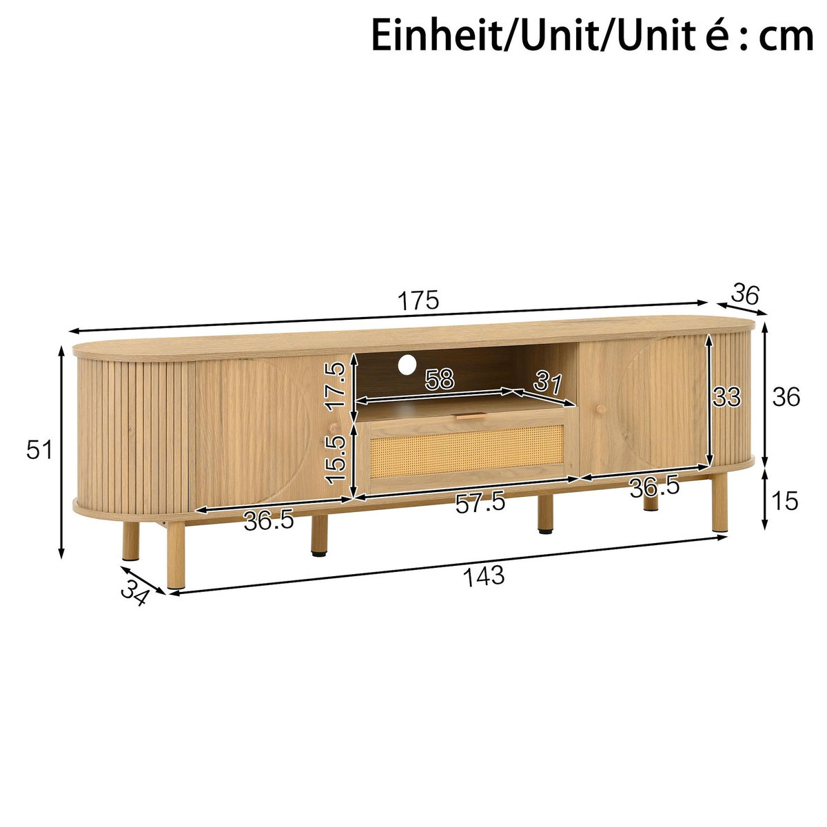 MERAX Meuble tv naturel 175 cm mdf