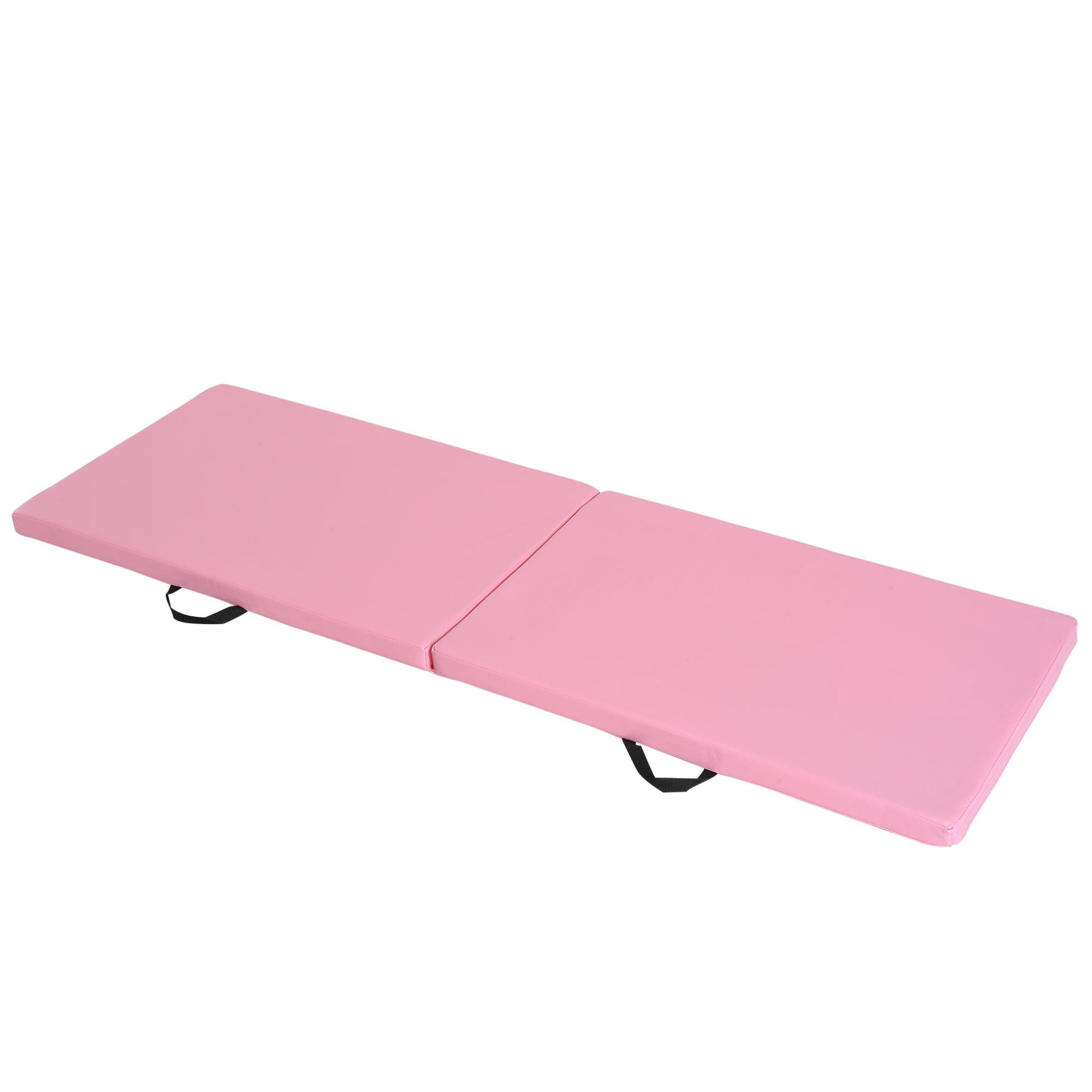 HOMCOM Tapis de gymnastique yoga pilates fitness pliable portable grand confort 180L x 60l x 5H cm revêtement synthétique rose