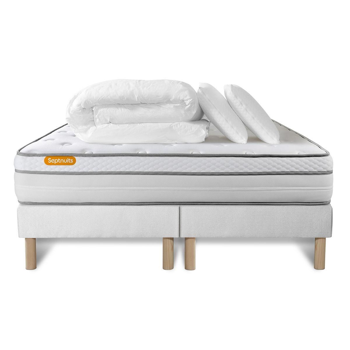SEPTNUITS Pack matelas + double sommiers Memo Luxe Ressorts ensachés + mémoire de forme 5 zones de confort MAXI épaisseur