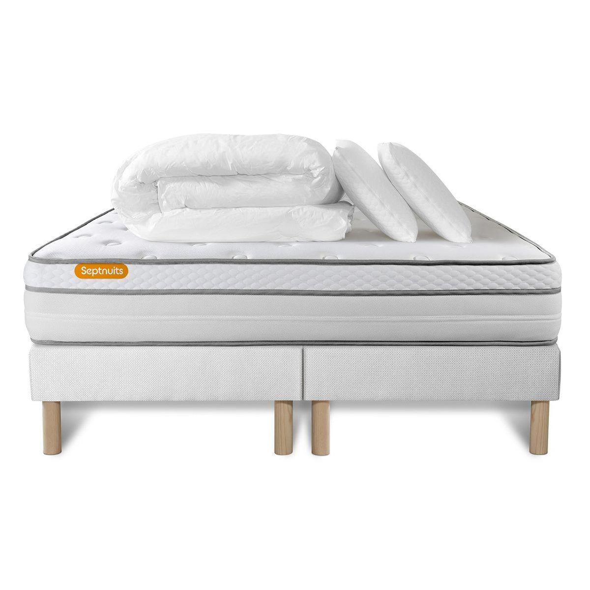 SEPTNUITS Pack matelas + double sommiers Memo Luxe Ressorts ensachés + mémoire de forme 5 zones de confort MAXI épaisseur