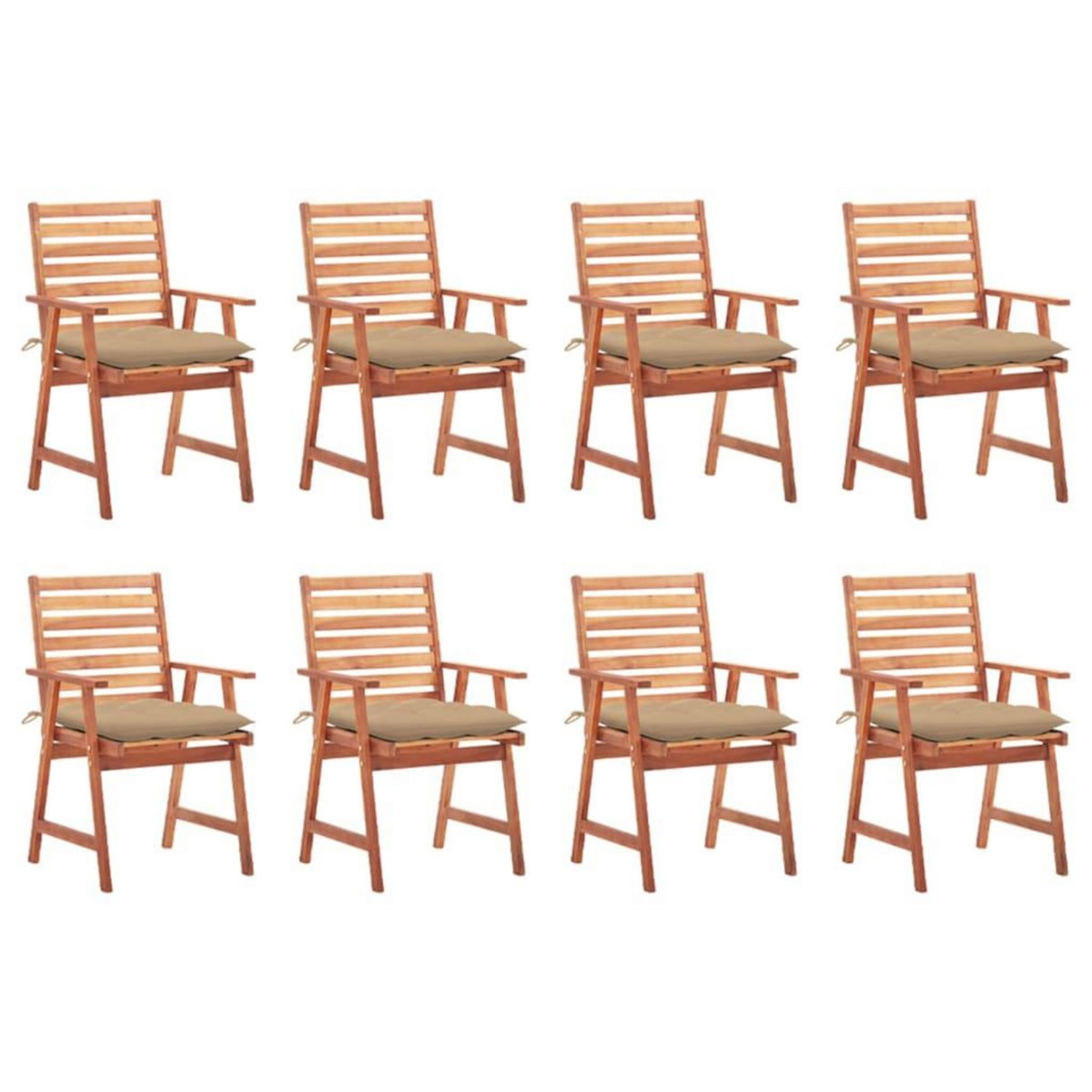 VIDAXL Chaises a manger d'exterieur lot de 8 et coussins Acacia massif