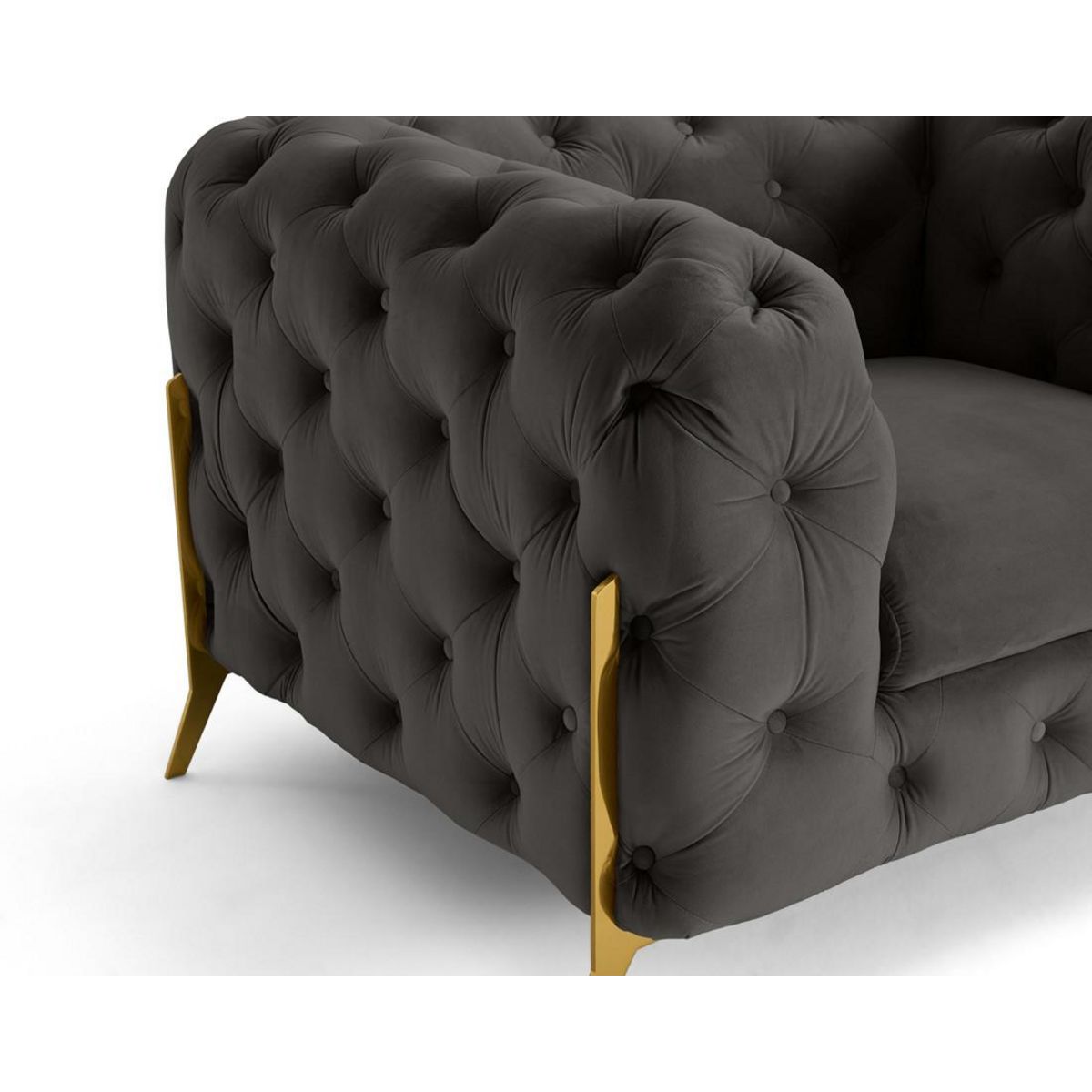 LISA DESIGN Camden - fauteuil chesterfield en velours - pieds en métal doré