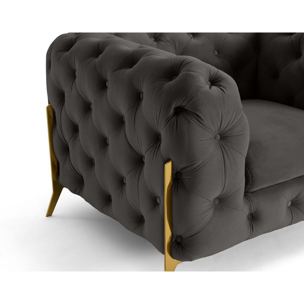 LISA DESIGN Camden - fauteuil chesterfield en velours - pieds en métal doré