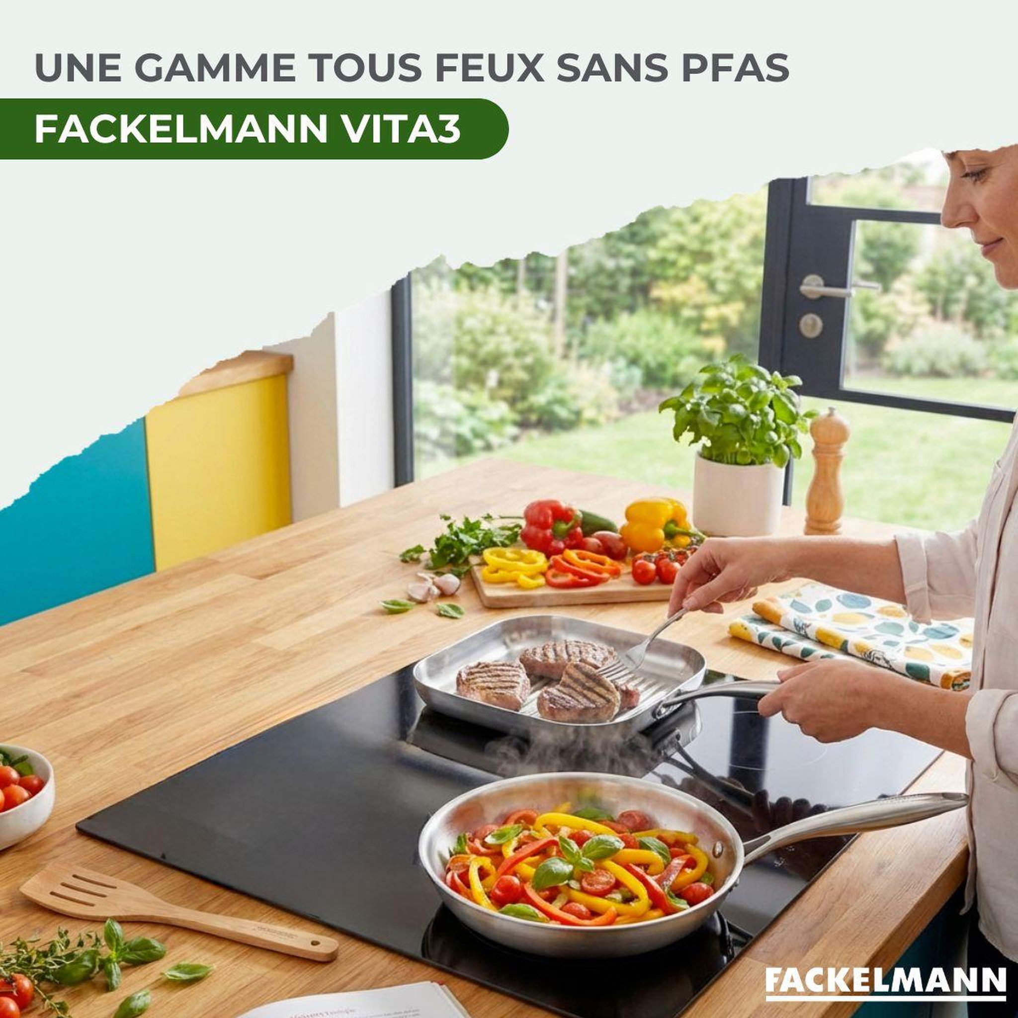 Voir la diapositive 2 : Fackelmann Poêle à frire 26 cm et gril 28 cm inox 18/10 triply fackelmann vita3