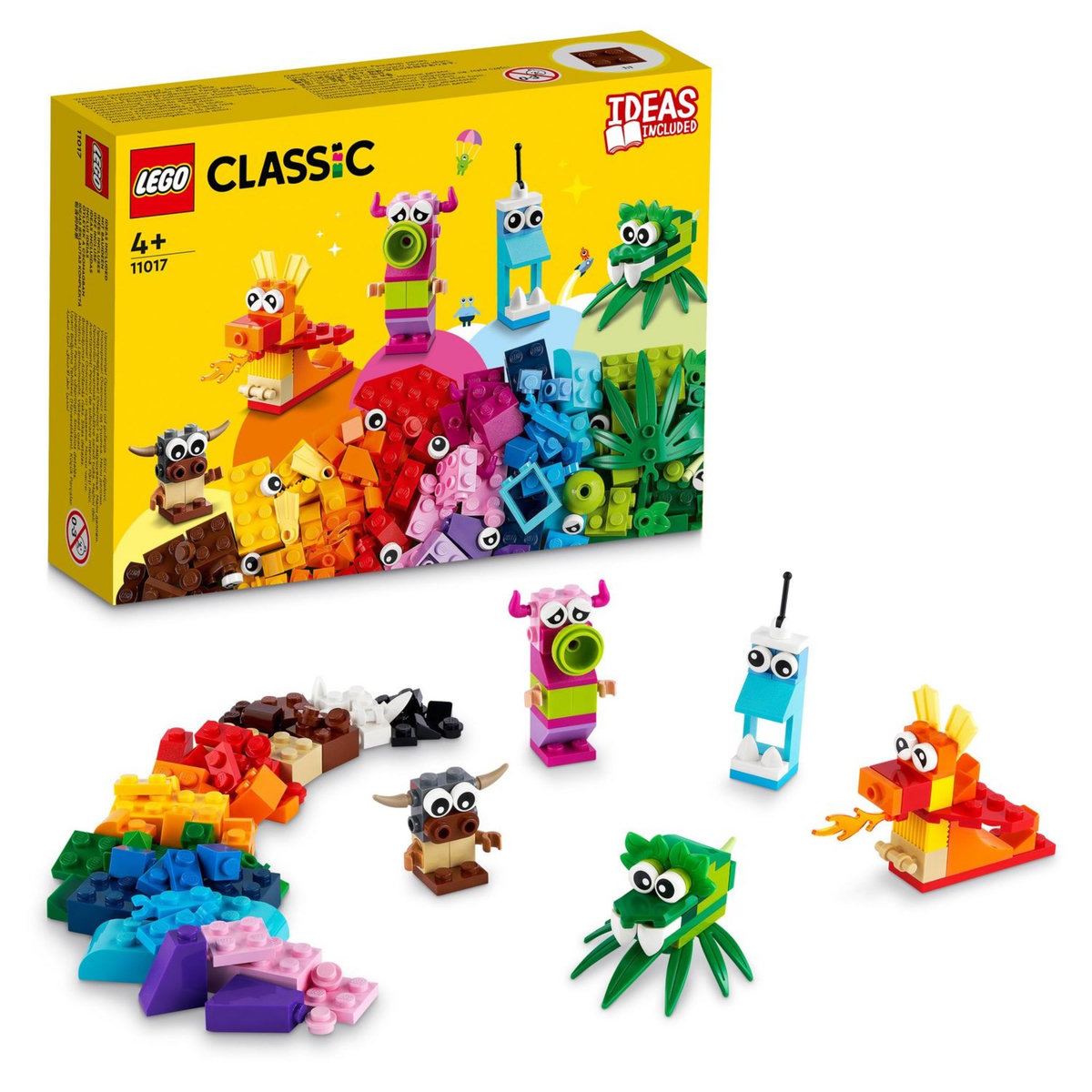 LEGO Classic 11017 - Monstres Créatifs, Boite de Briques, 5 Jouets en Forme de Mini-Monstre à Construire
