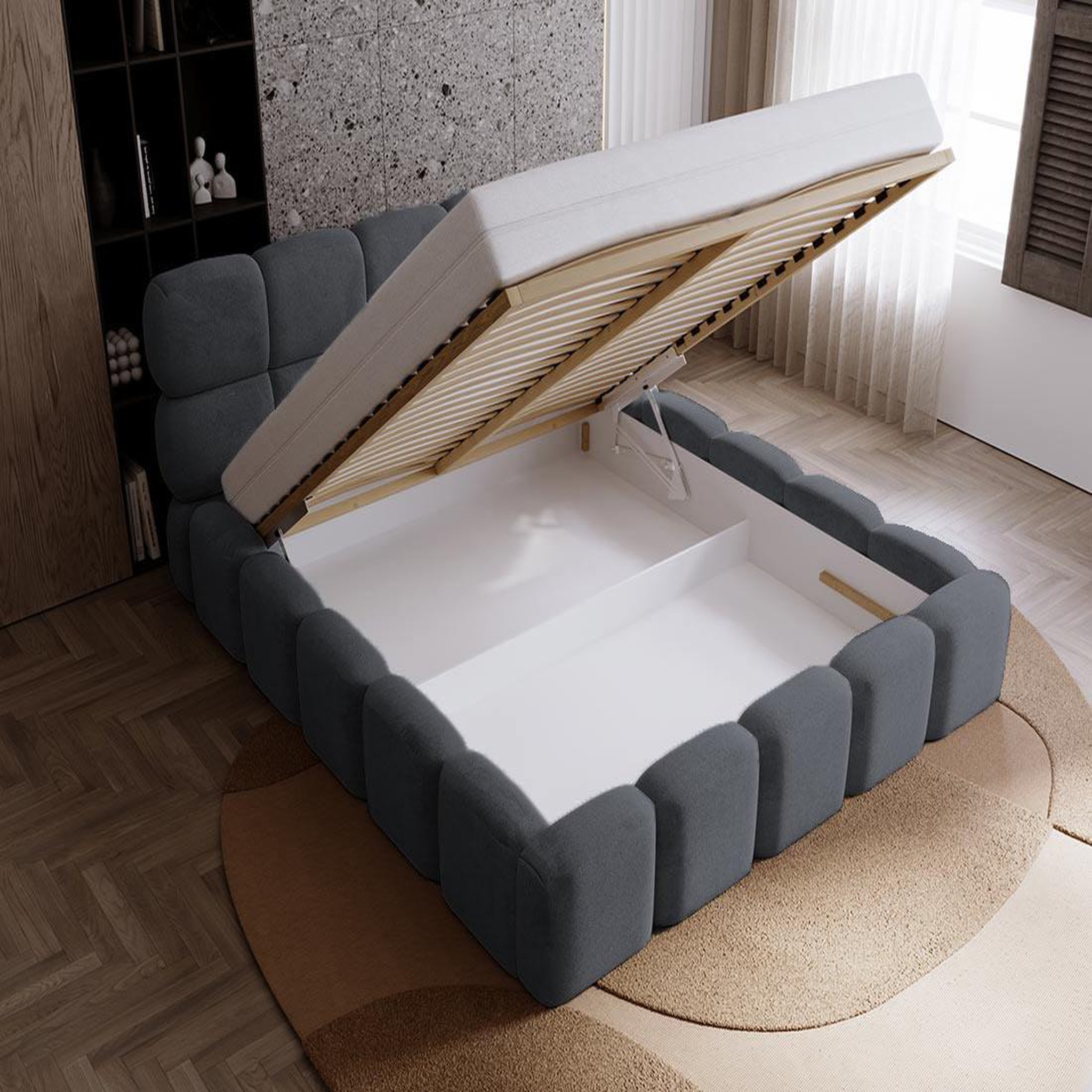 Voir la diapositive 2 : BEST MOBILIER Mariposa - lit coffre - 140x200 cm - sommier inclus - en velours