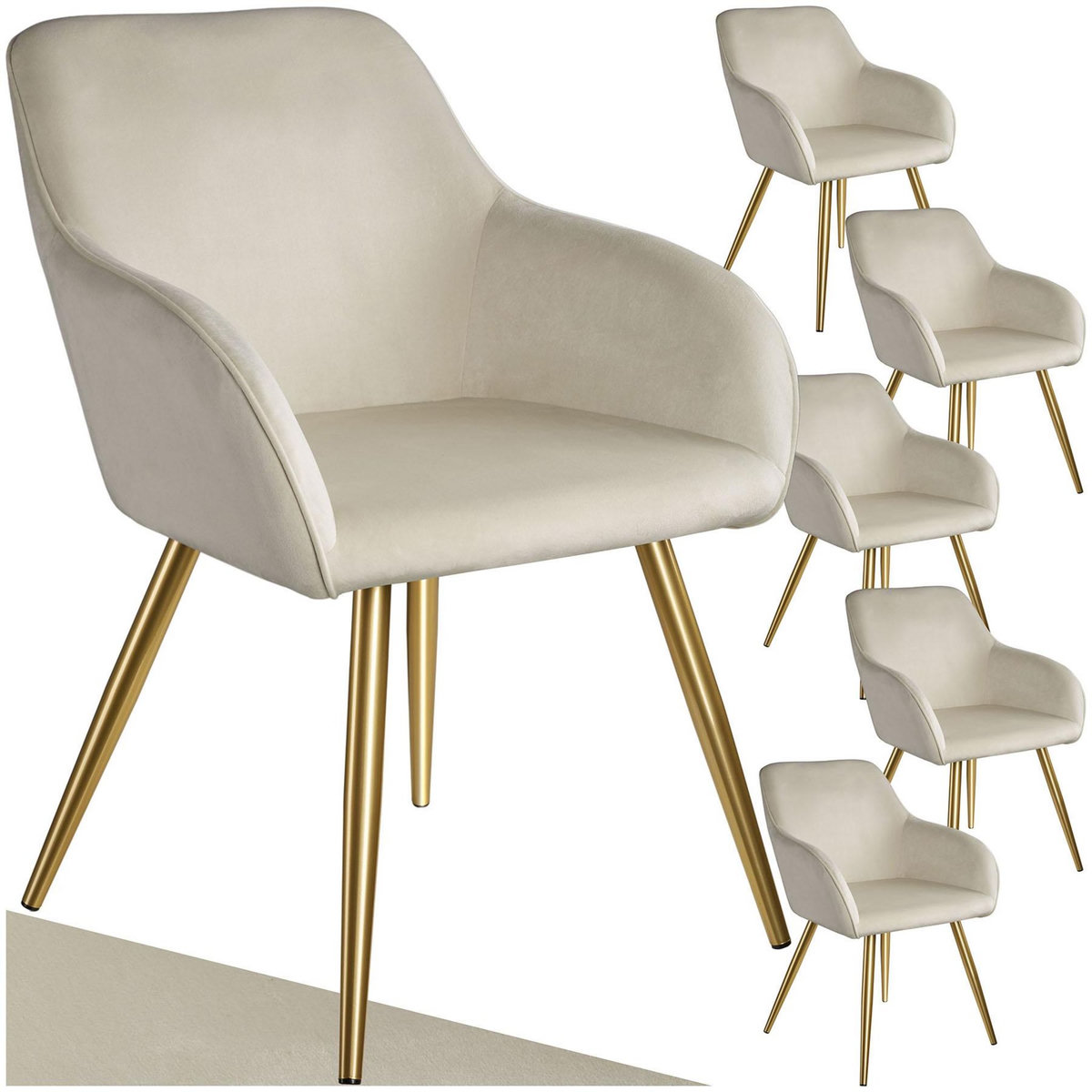 tectake Chaise rembourrée aspect velours crème/or Lot de 6