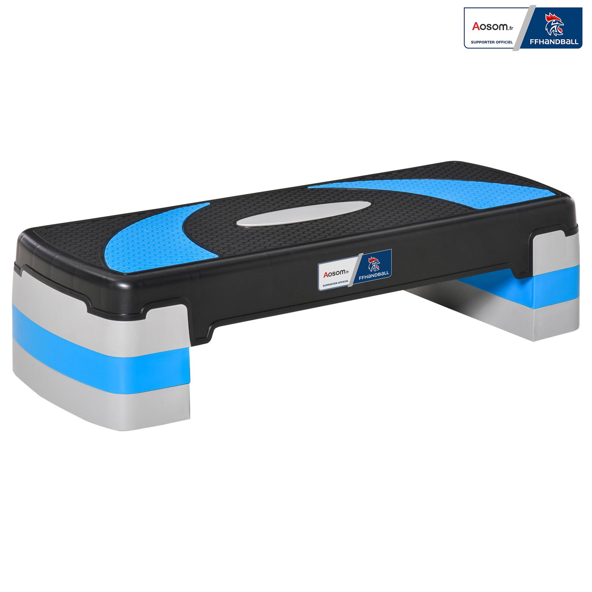 HOMCOM Stepper fitness aerobic - collaboration aosom.fr x ffhandball - hauteur reglable surface antiderapante - noir bleu