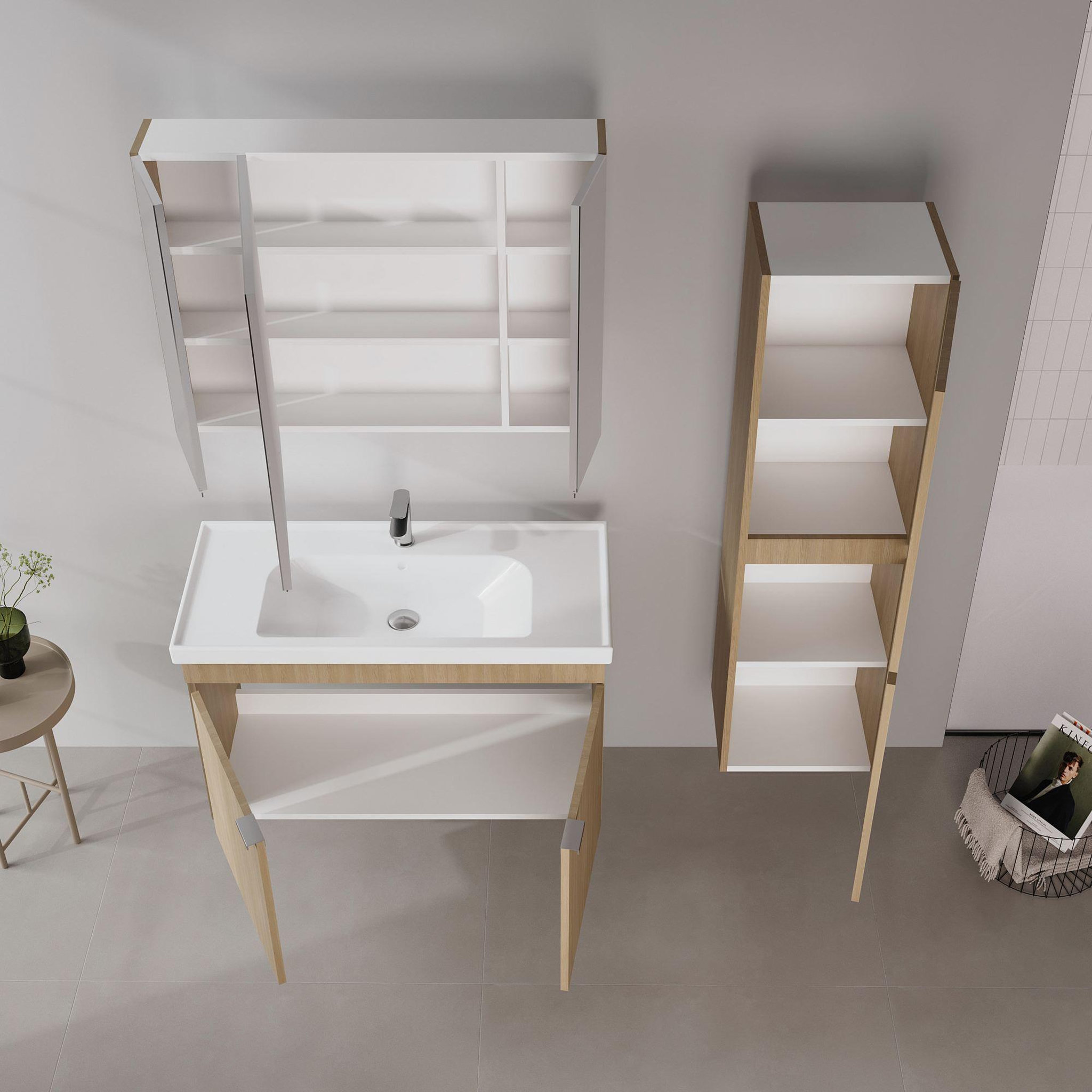 Voir la diapositive 3 : Habitat et Jardin Meuble avec simple vasque et miroir  Desna 100  - 100 x 45 x 58 cm - Oak
