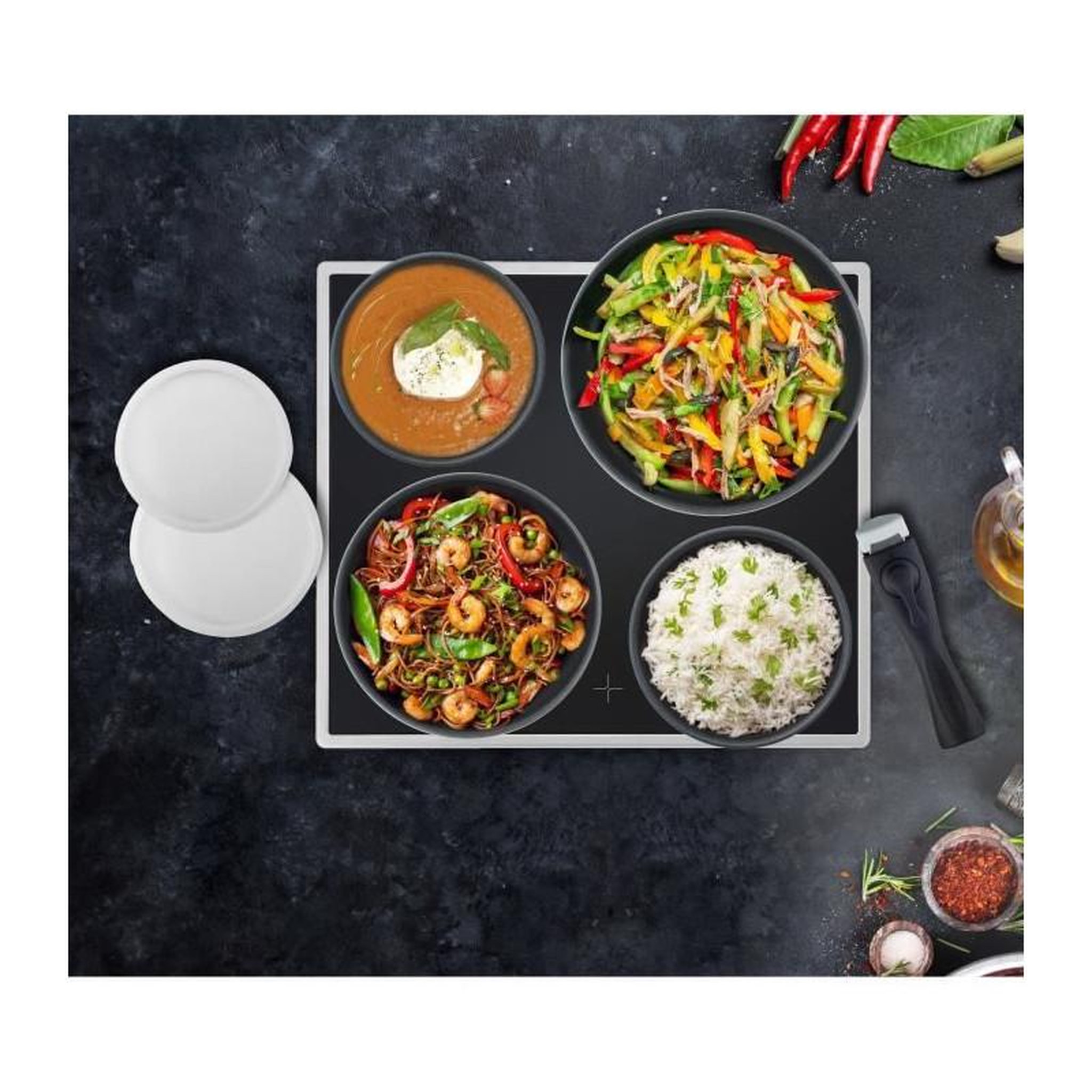 Voir la diapositive 5 : Arthur Martin Batterie de cuisine 10 pieces Arthur Martin - Aluminium - Tous feux sauf induction - Noir
